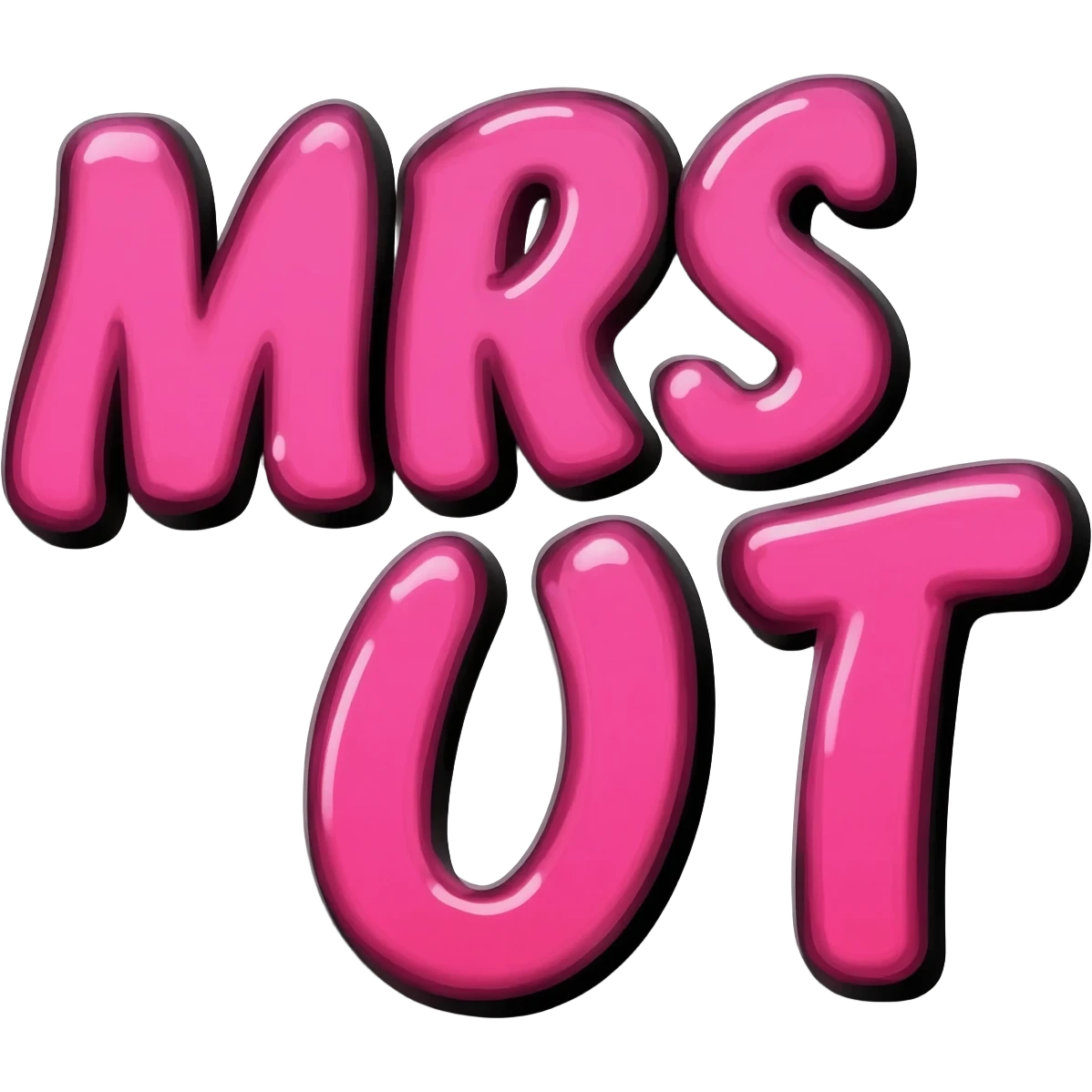 Bold bubble letters in Pink color and outlined in black, Words Mrs and T below emoji