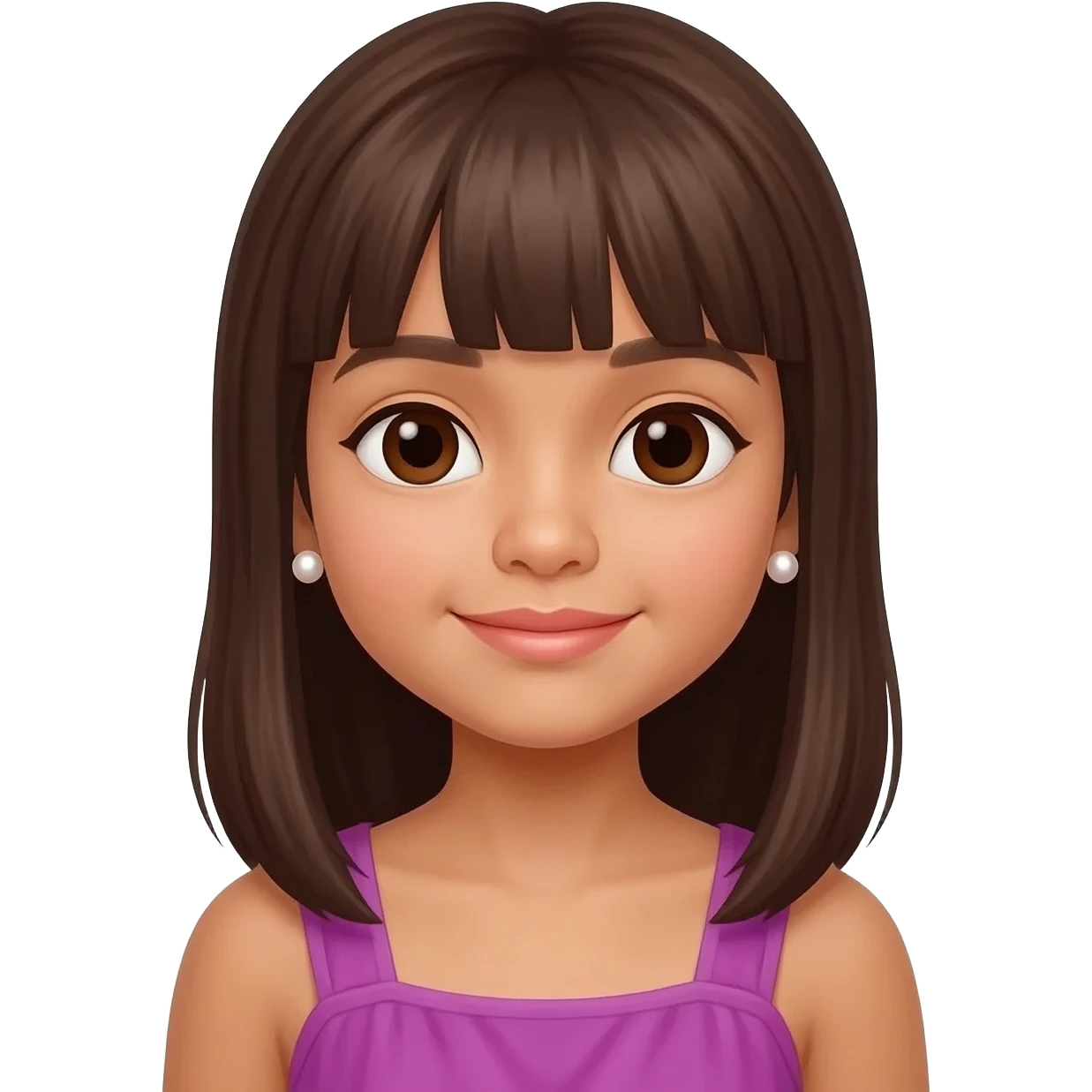 A girl from Myanmar who has straight brown hair up to her underarms and is pretty and is wearing pearl darlings celebrating her 12th birthday emoji