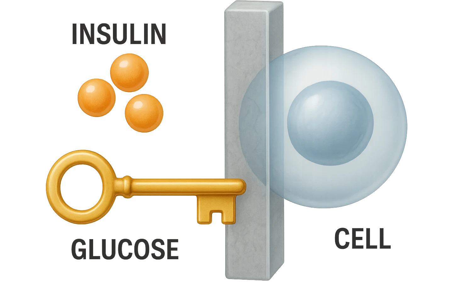 symbolic icon of insulin resistance, no background, 2:3 aspect ratio, representing insulin, glucose, and a barrier preventing entry into cells, realistic style emoji