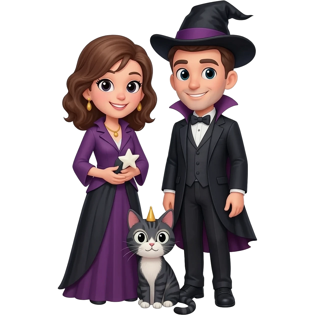 magician couple and their pet cat emoji