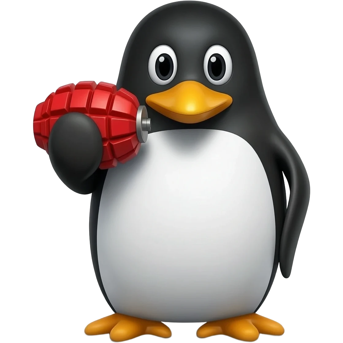 A penguin holding a grenade emoji