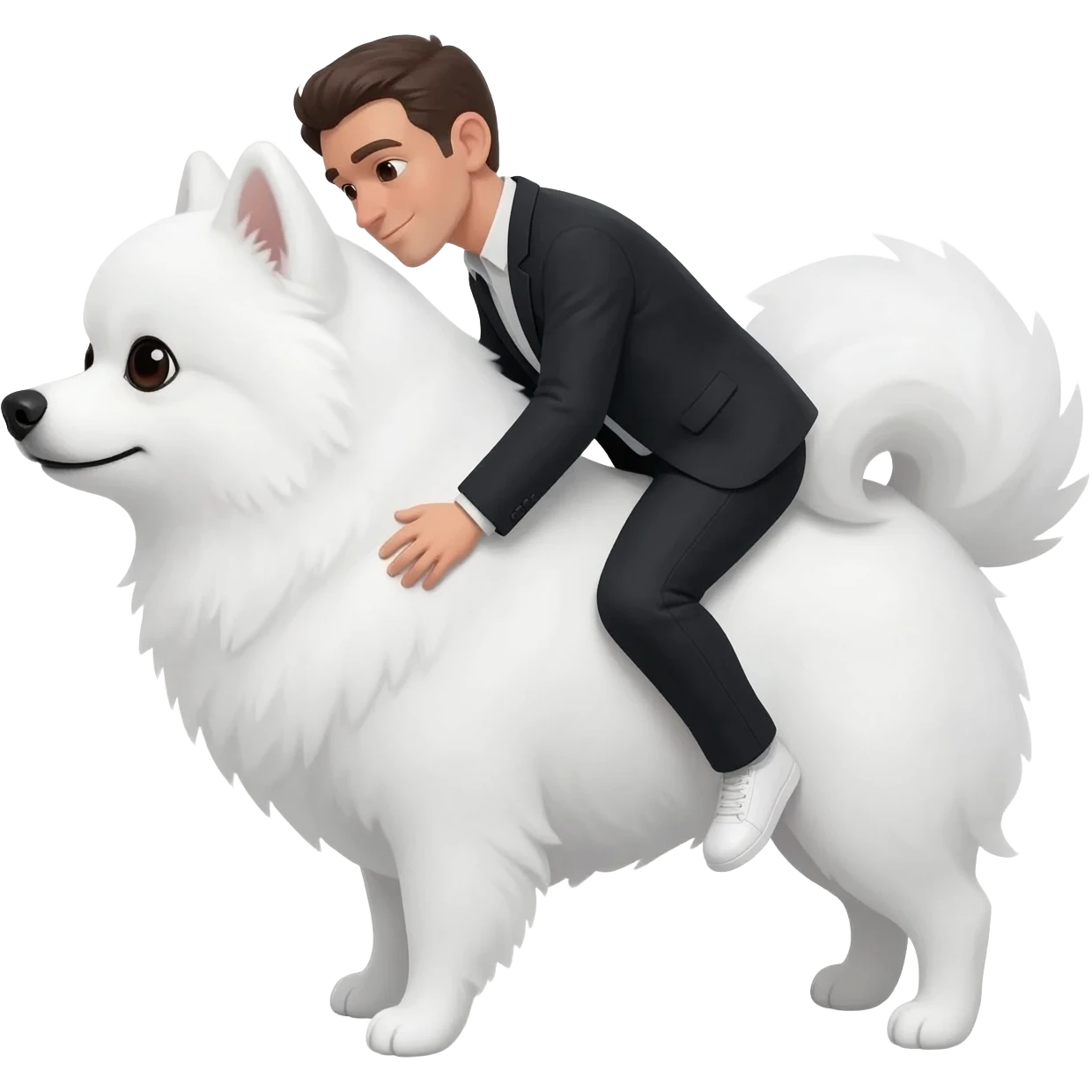white pomeranian dog with a black man on top of it emoji