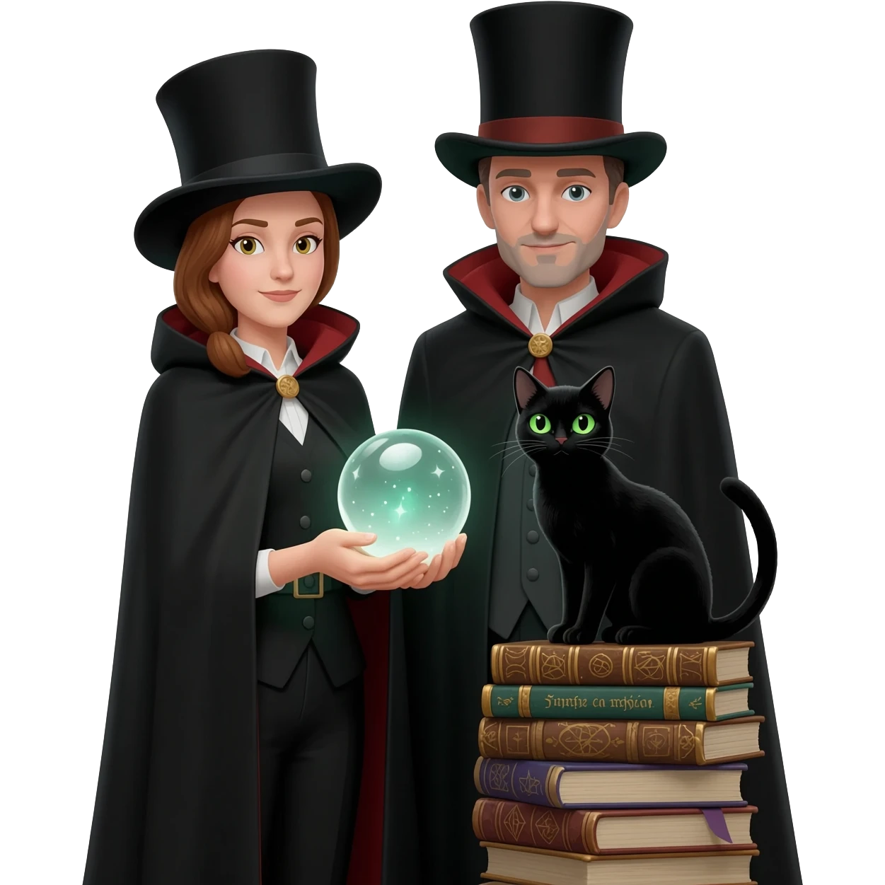 magician couple and their pet cat emoji