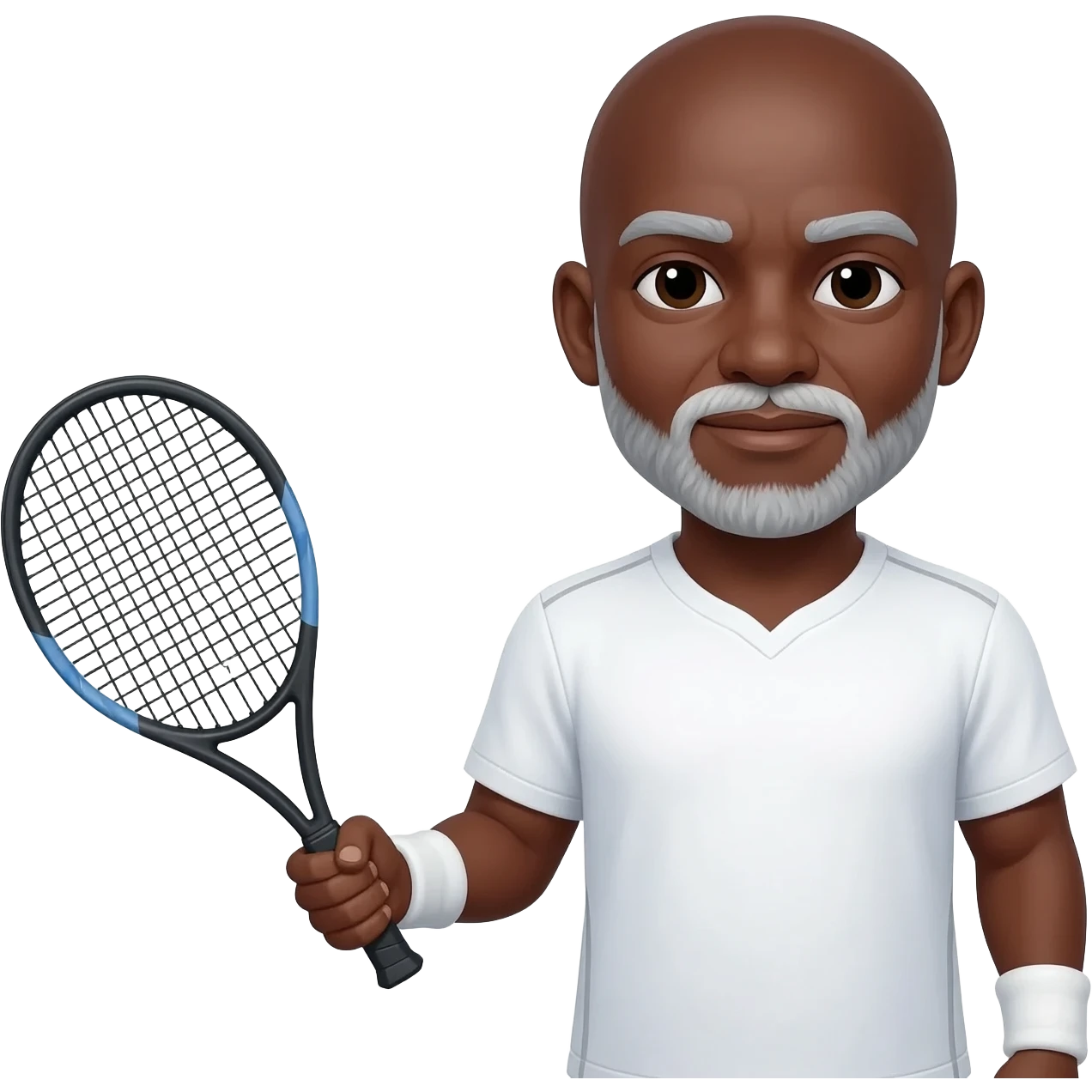 Tennis player adult black bald male white short beard and mustache emoji