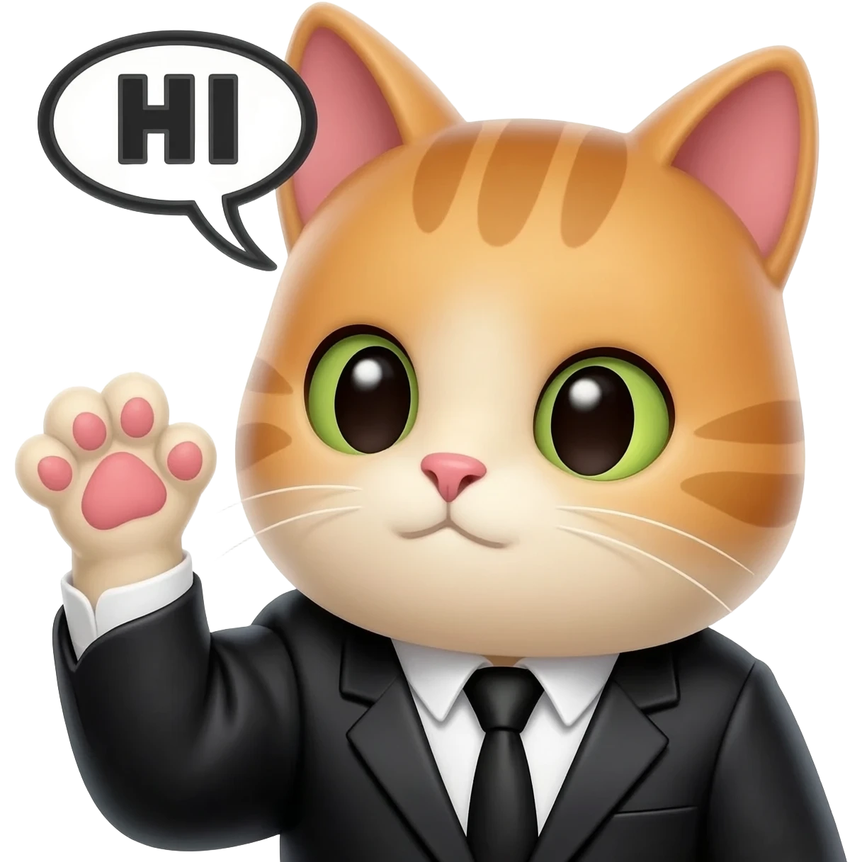 corleone mafia cat, said HI, with text HI, only face and hand up emoji