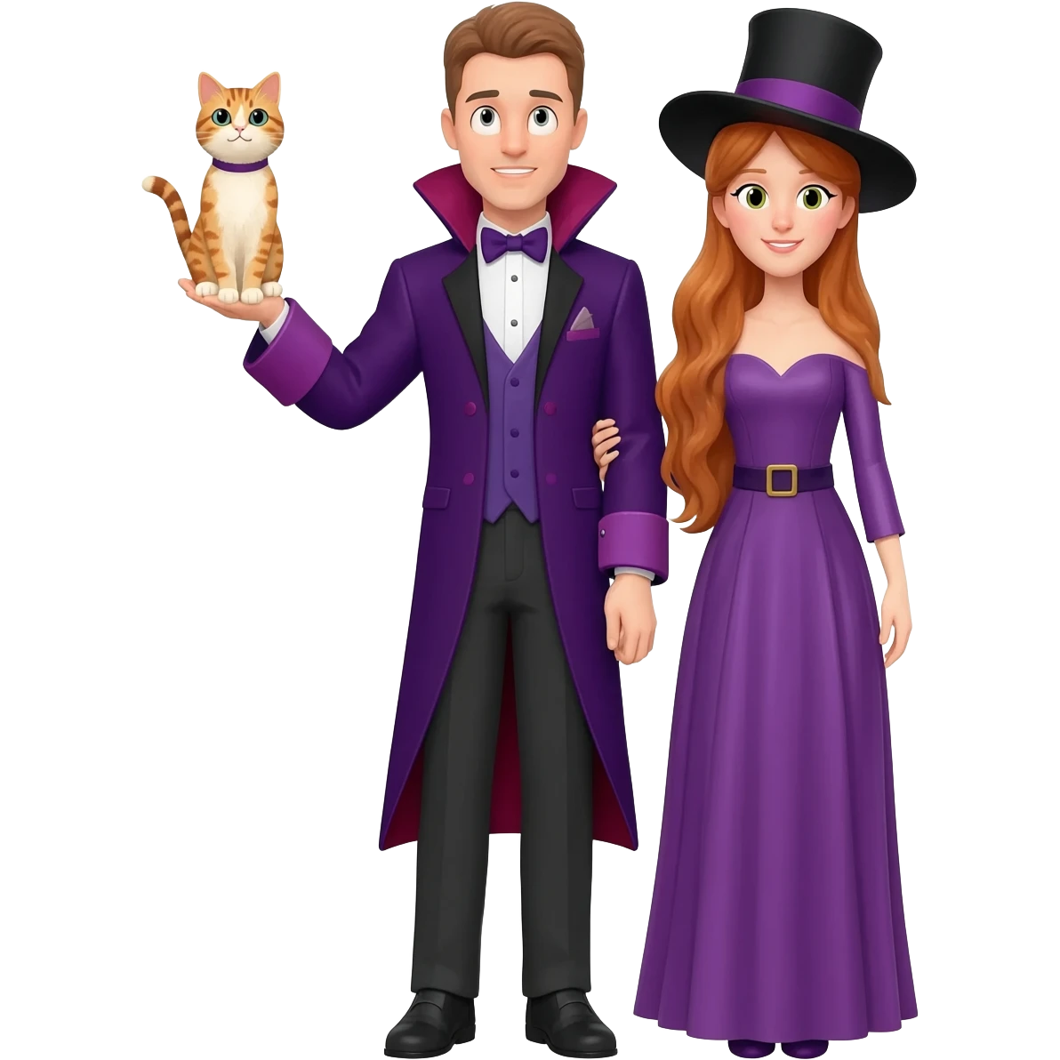 magician couple and their pet cat emoji