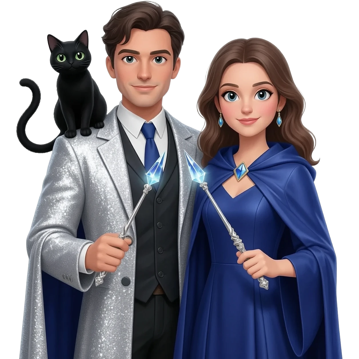 magician couple and their pet cat emoji