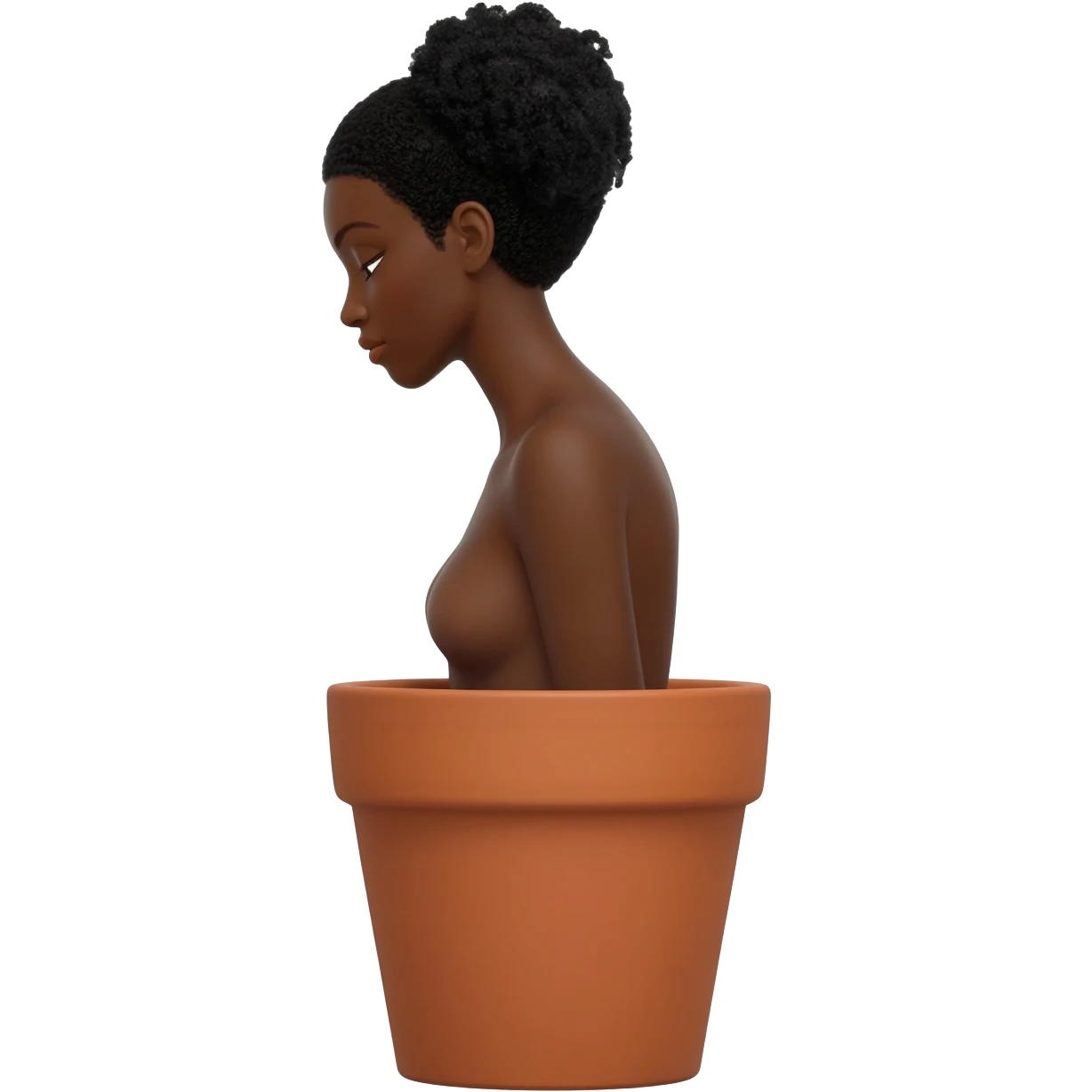 Make a naked black women With her back against the inner flower pot but showing us her side profile with her body half way coming out the flower pot emoji