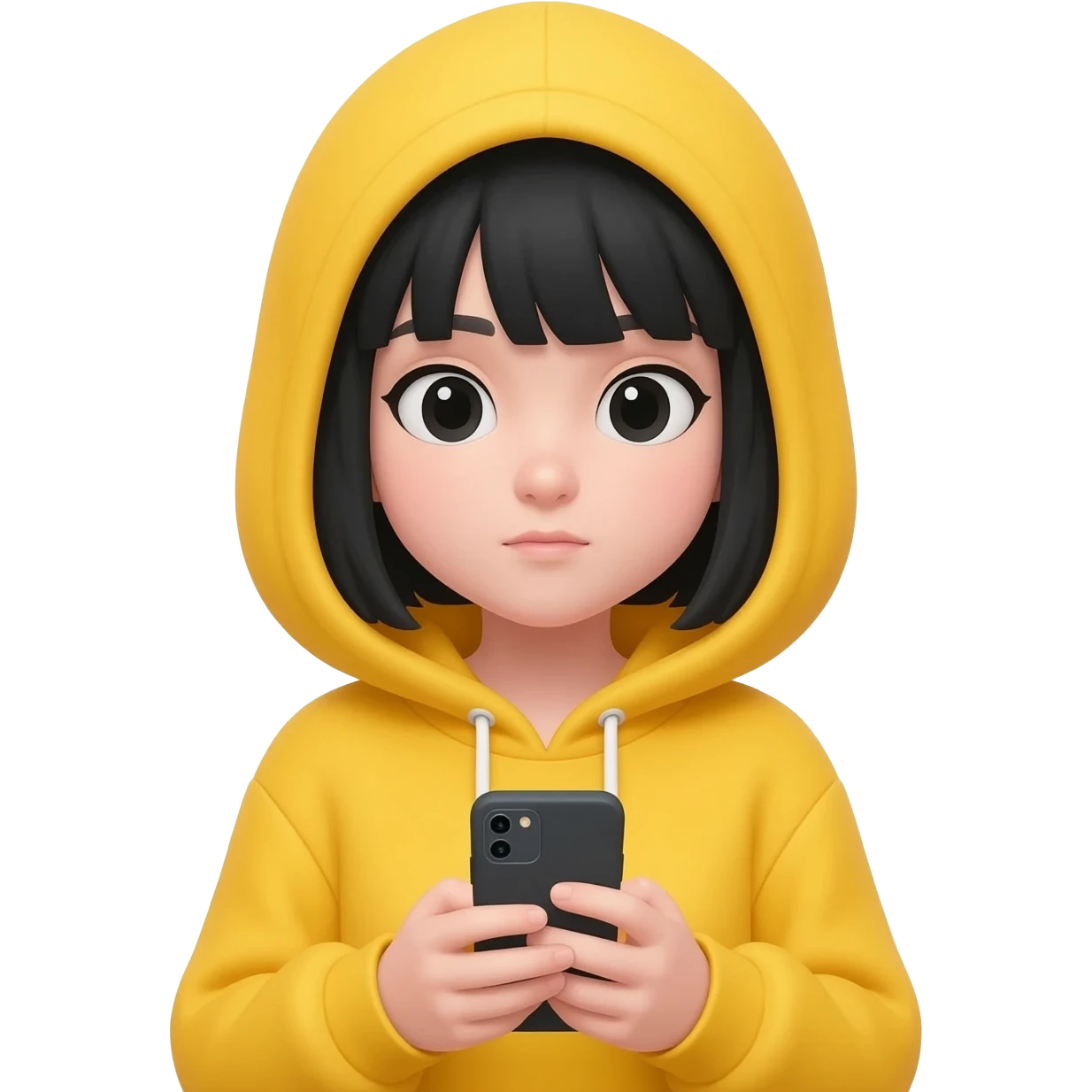 A yellow emoji of a emo haircut girl on her phone emoji