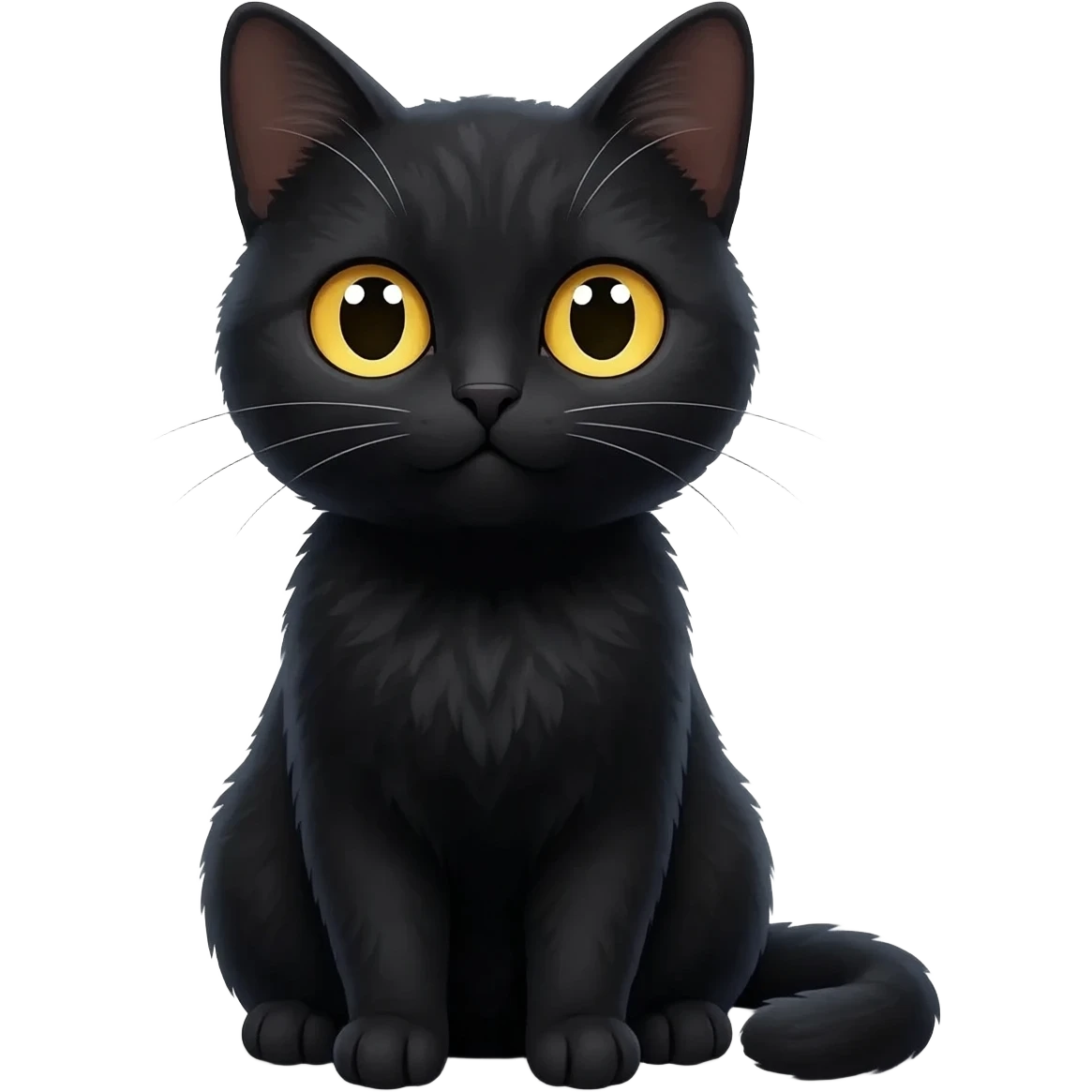 detailed emoji illustration of a cute black cat with bright yellow eyes sitting and looking forward, adorable expression, soft lighting, cute emoji style emoji