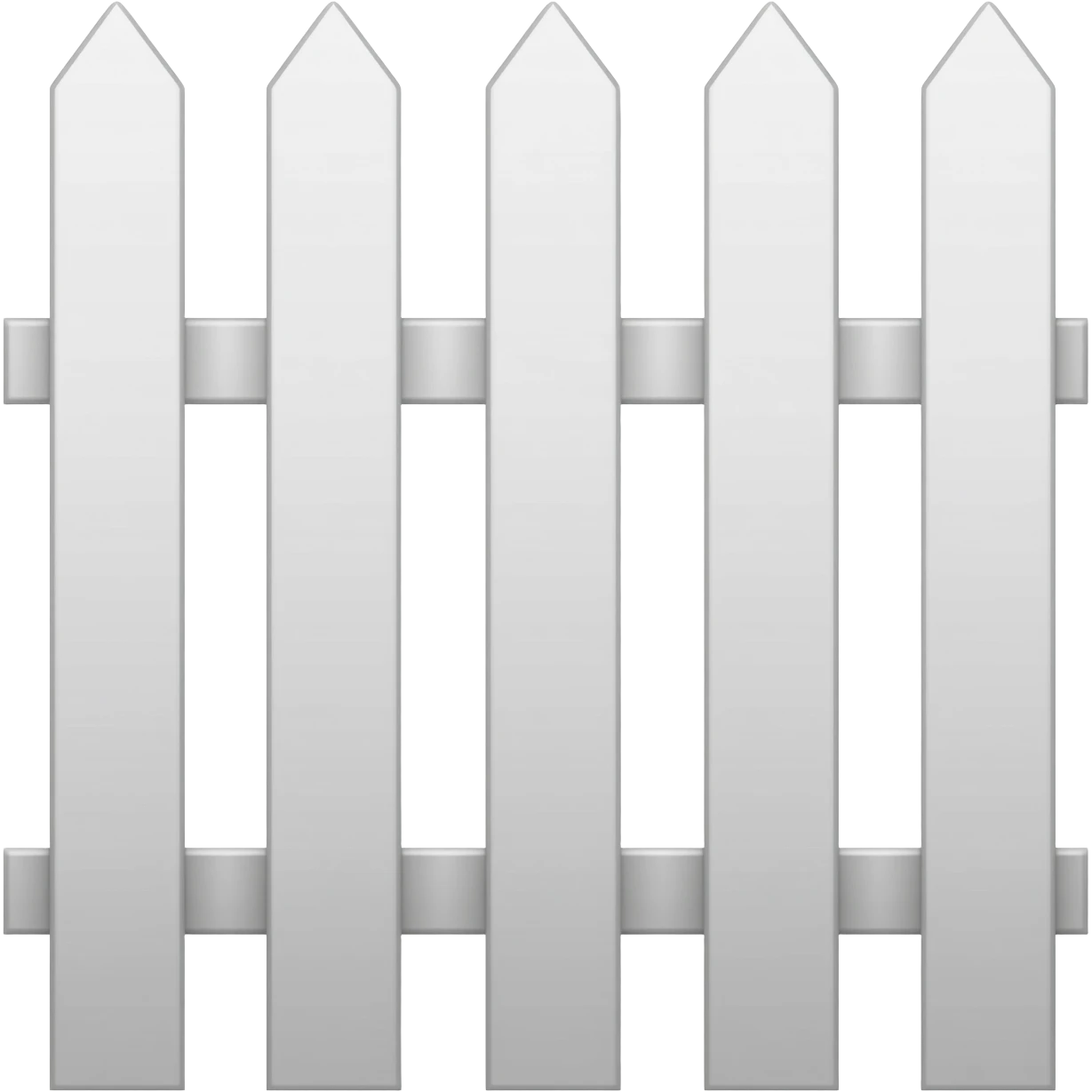 Emoji-style white picket fence, not hyper realistic, but the cartoonish emoji style. emoji