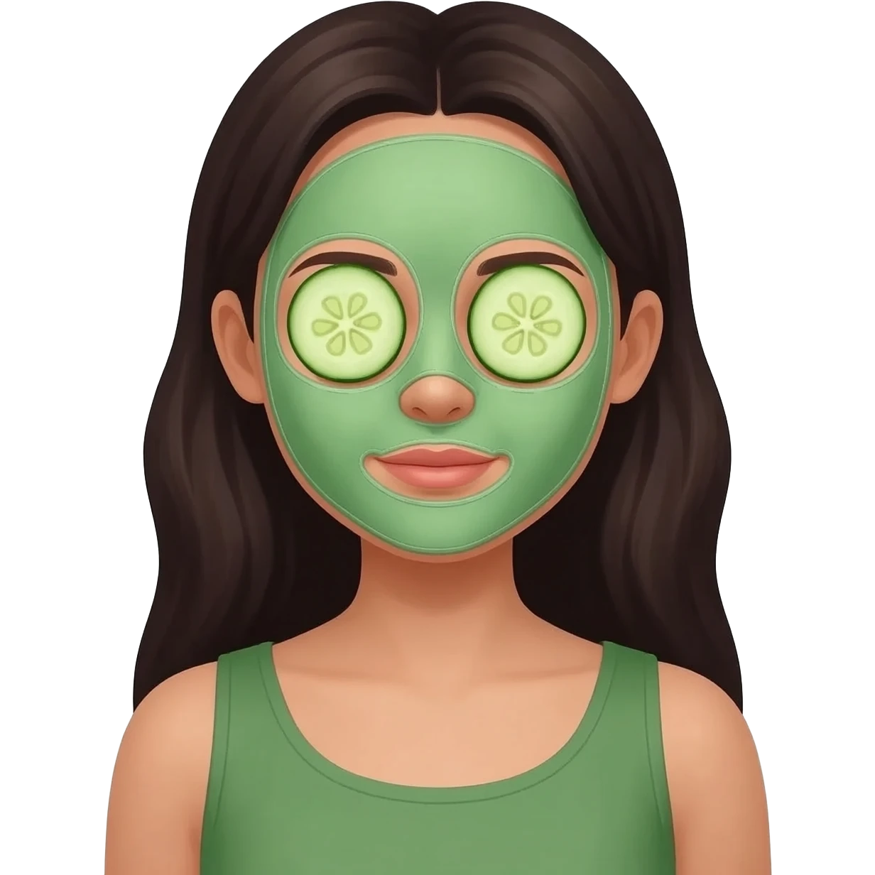 Chica con mascarilla facial y pepino en los ojos emoji
