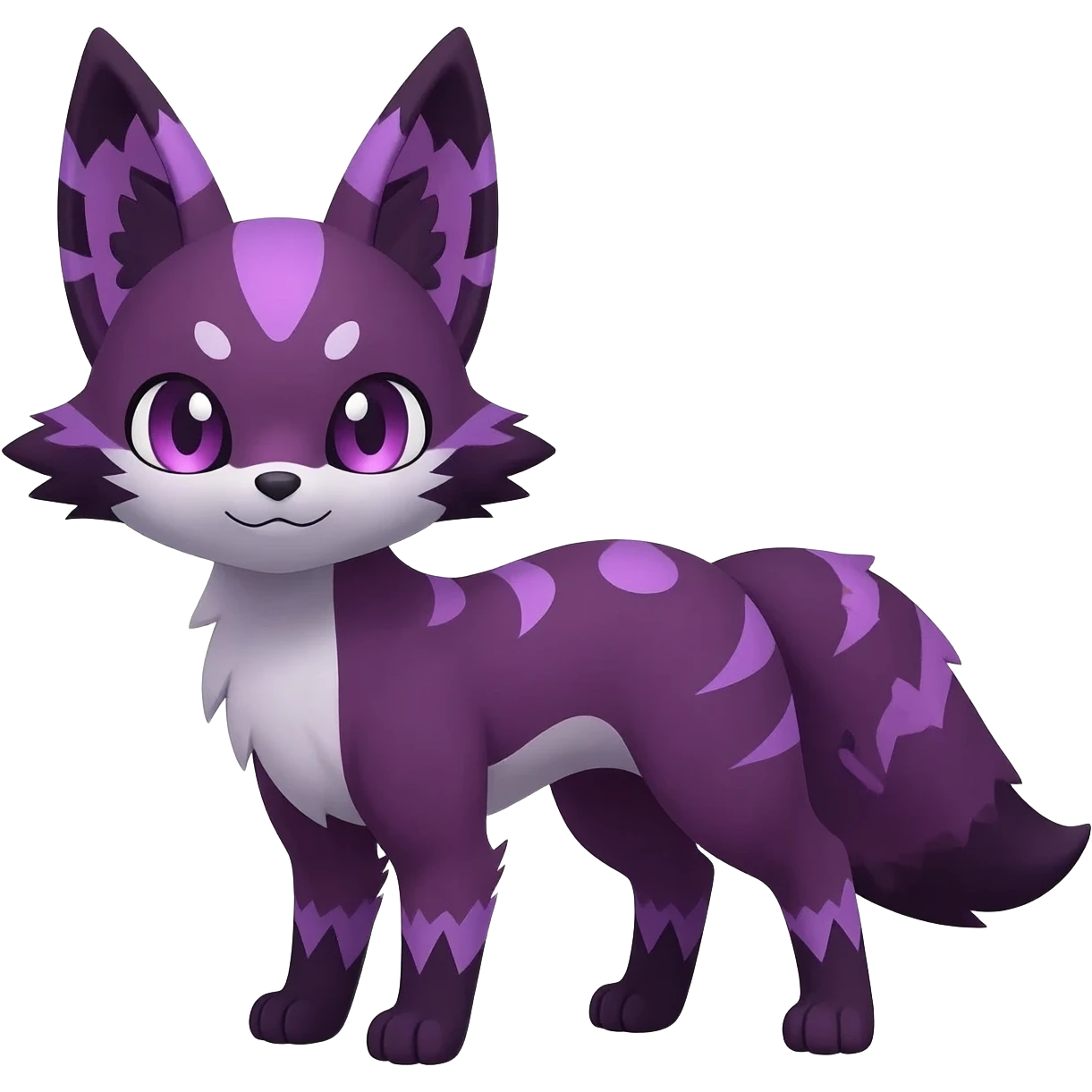 Feral Rare realistic edgy burgundy-purple pretty beautiful handsome gorgeous aesthetic colorful vibrant Vernid-Trico-species-Fakemon-creature by LiLaiRa, random markings, tufted ears, full body emoji