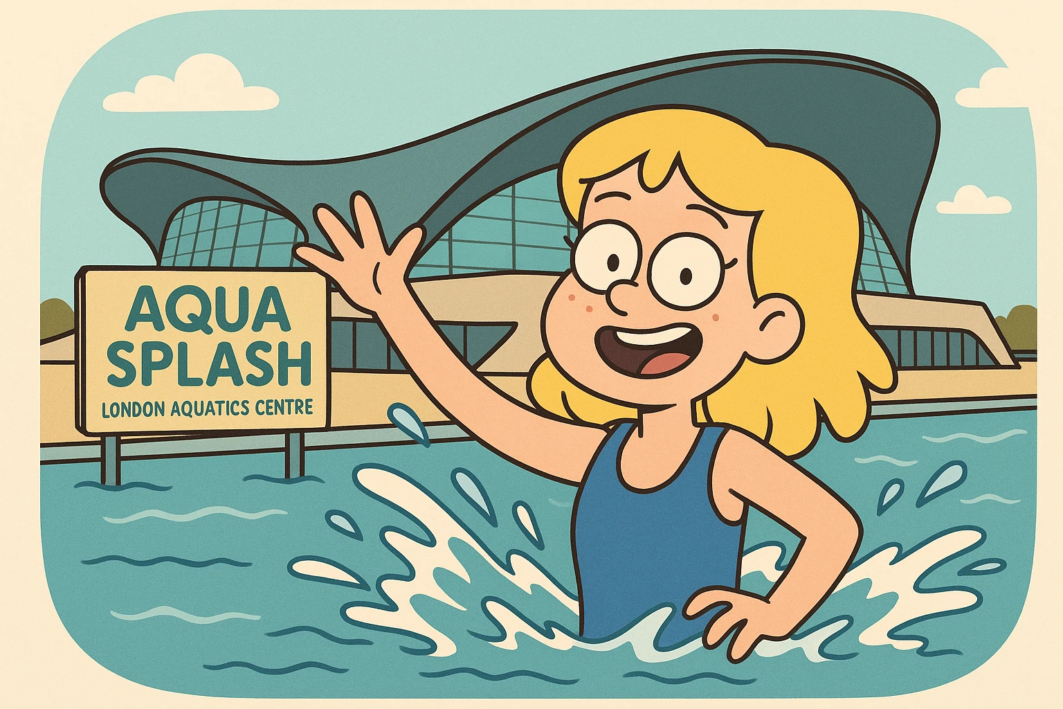 aqua splash london aquatics centre a girl yellow hair blue swimming suits emoji