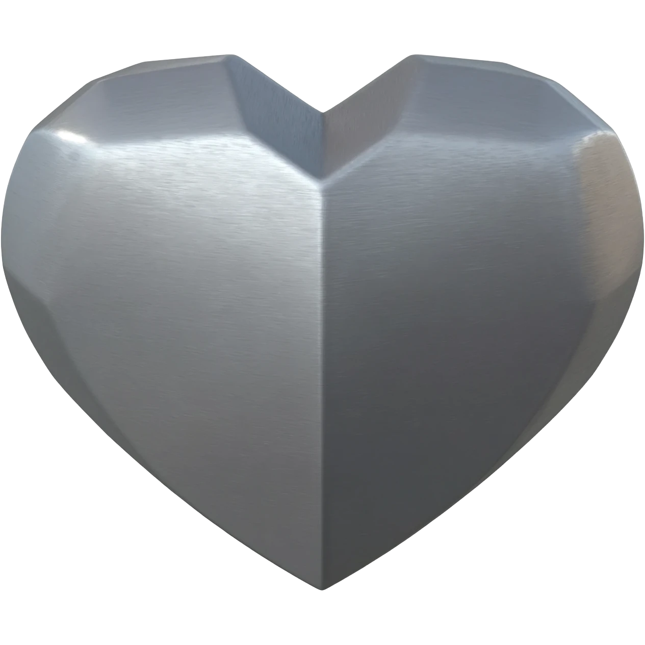 Minimalist 3D emoji based on image_e593fa.png: a heart shape made of solid, cold grey industrial steel. Subtle brushed texture, sharp facets. Isolated on white. emoji