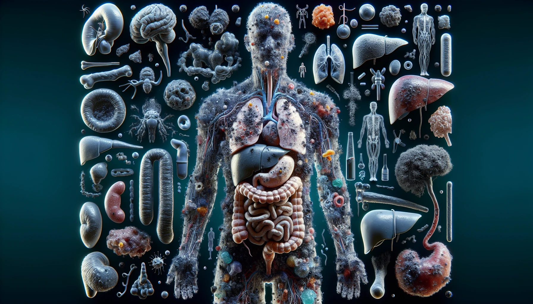 corpo umano anatomico che accumula tossine e malattie nel corpo , iperrealistico 4k emoji