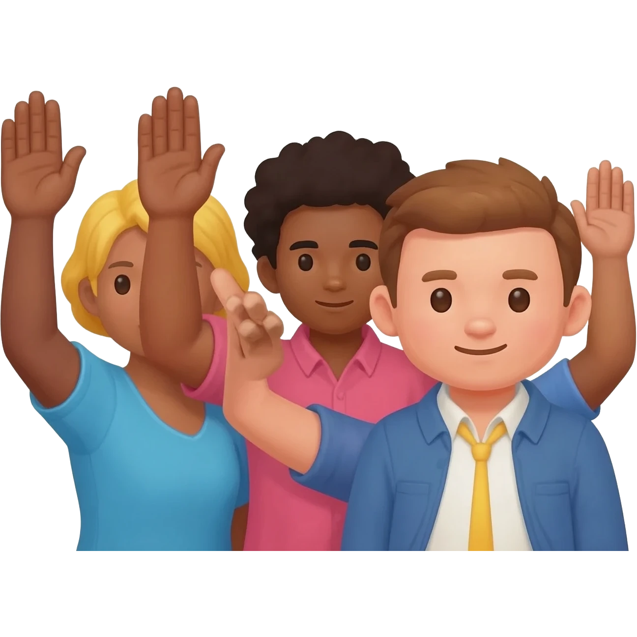 personas de diferentes razas levantando la mano derecha como pidiendo su turno, algo como este: 🙋 emoji