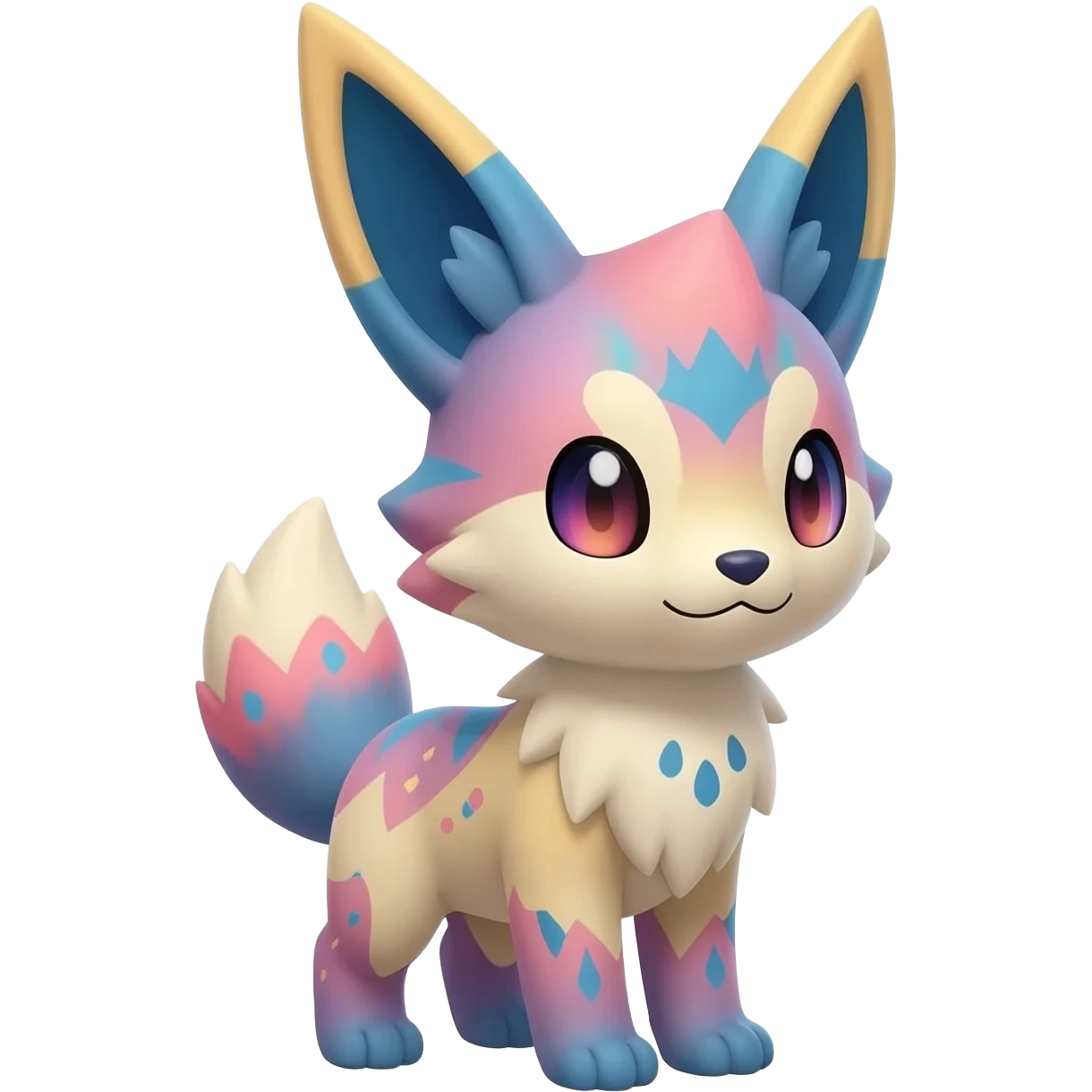 Feral Rare realistic edgy pretty beautiful handsome gorgeous pastel-gradient aesthetic colorful vibrant Vernid-Trico-species-Fakemon-creature by LiLaiRa, random markings, tufted ears, full body emoji