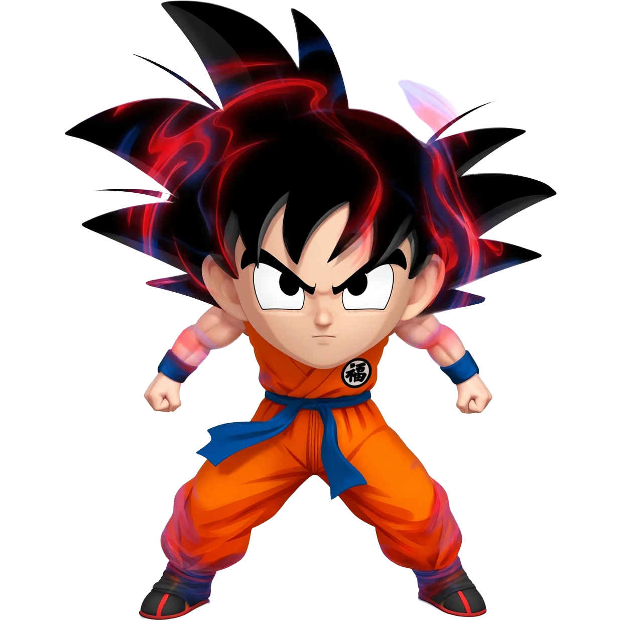 Goku su pelo de aura con rojo y azul Y que se vea todo menos los pies emoji