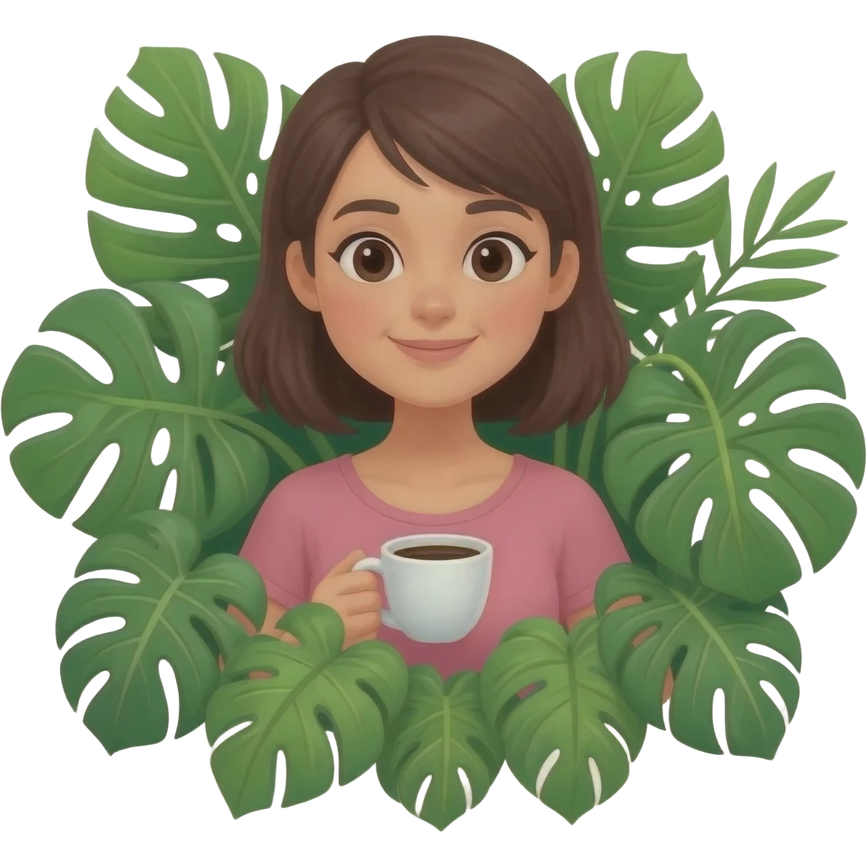 Plant mom with monsteras & coffee emoji