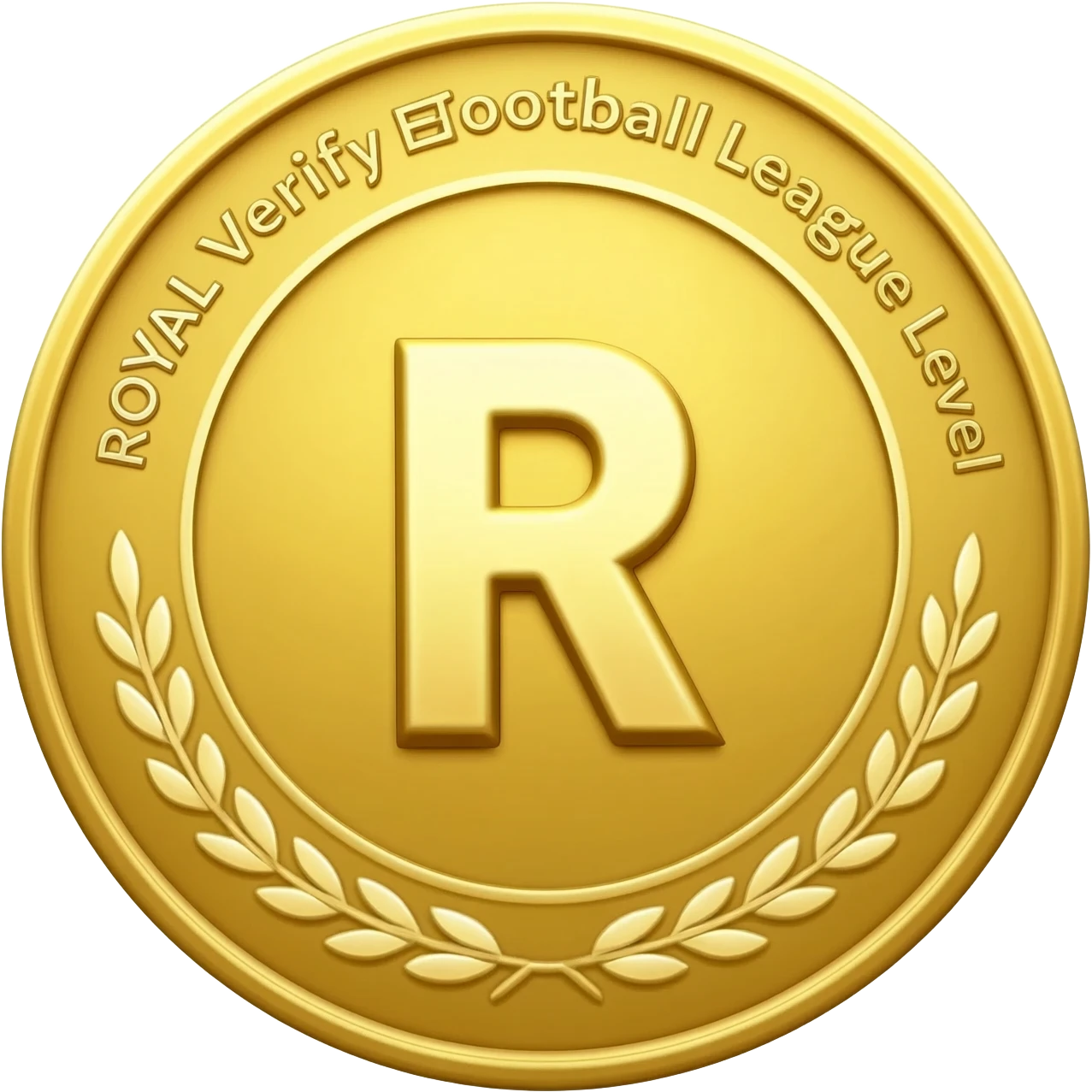 gold coin with "R with crown and  ROYAL Verify Efootball League"     level in center and minimal laurel emoji