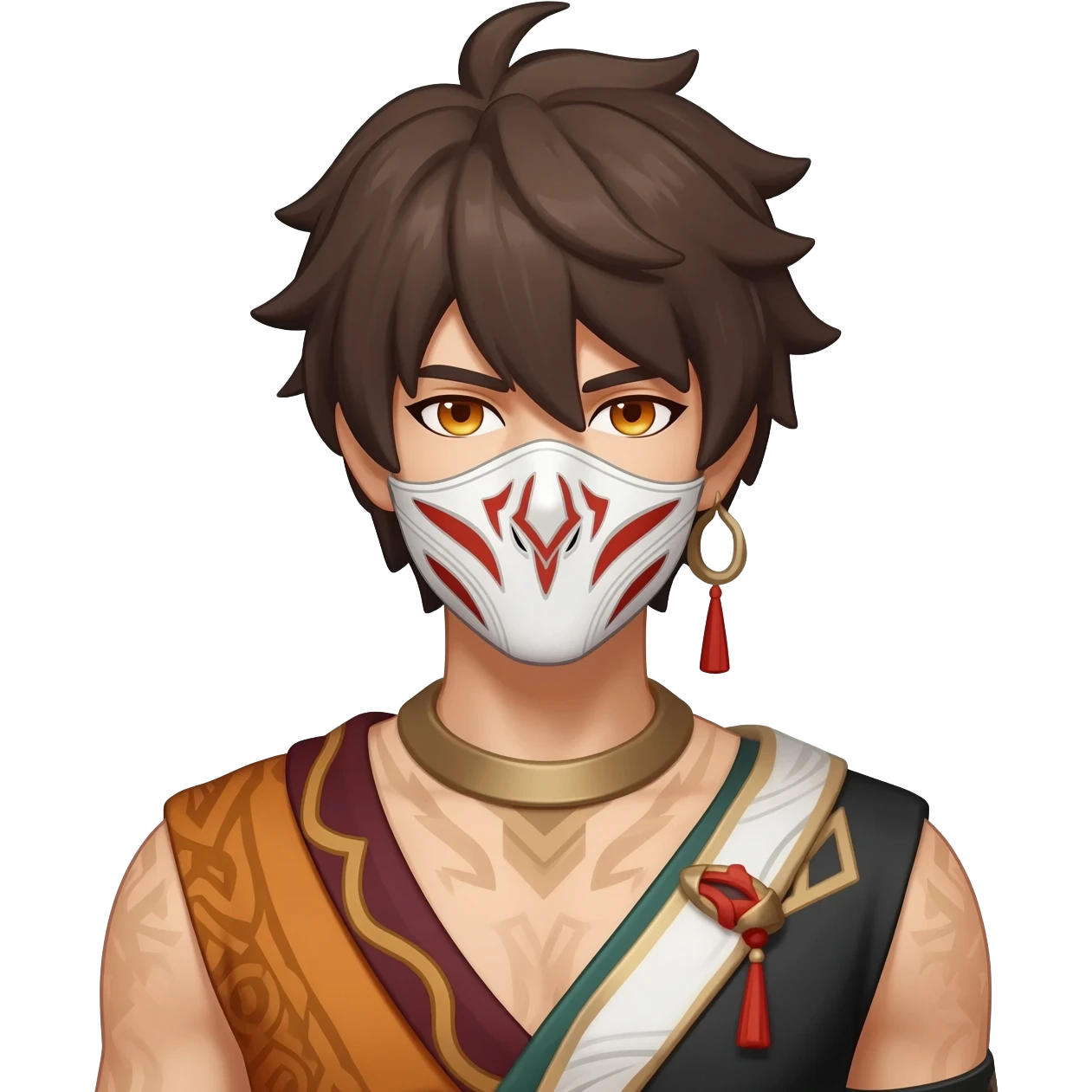 Hilichurl (from Genshin Impact) (half body) (with a white mask with red tribal markings on it)  emoji
