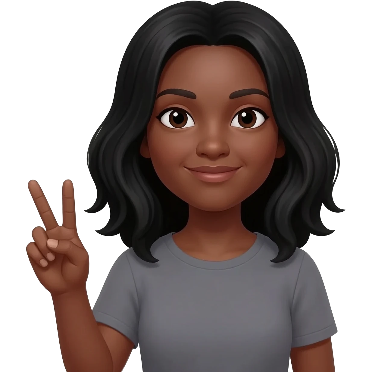african american lady, shoulder lenghth black hair, putting up peace sign emoji