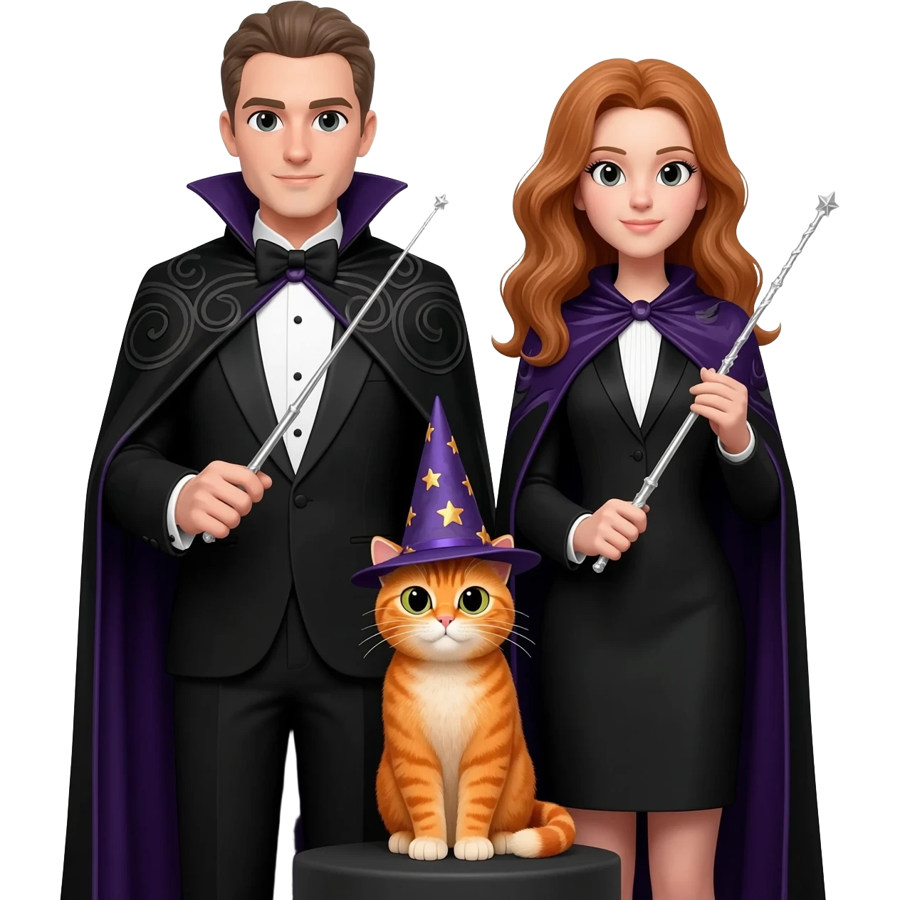 magician couple and their pet cat emoji
