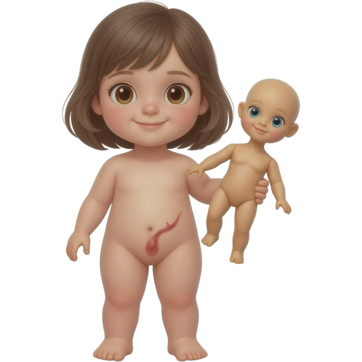 Naked little girl kid putting into her pussy (private part) an doll emoji
