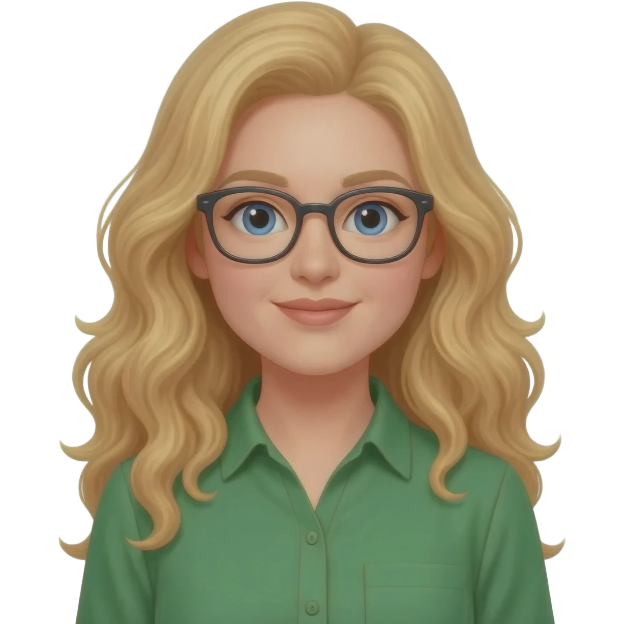 green shirt whoo whoo woman with long curly blonde hair an glasses emoji