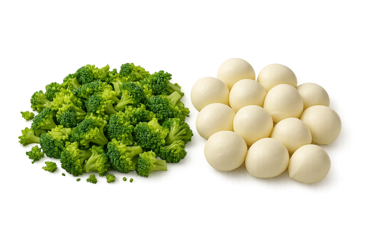 broccoletti sminuzzati accanto a mozzarelle emoji