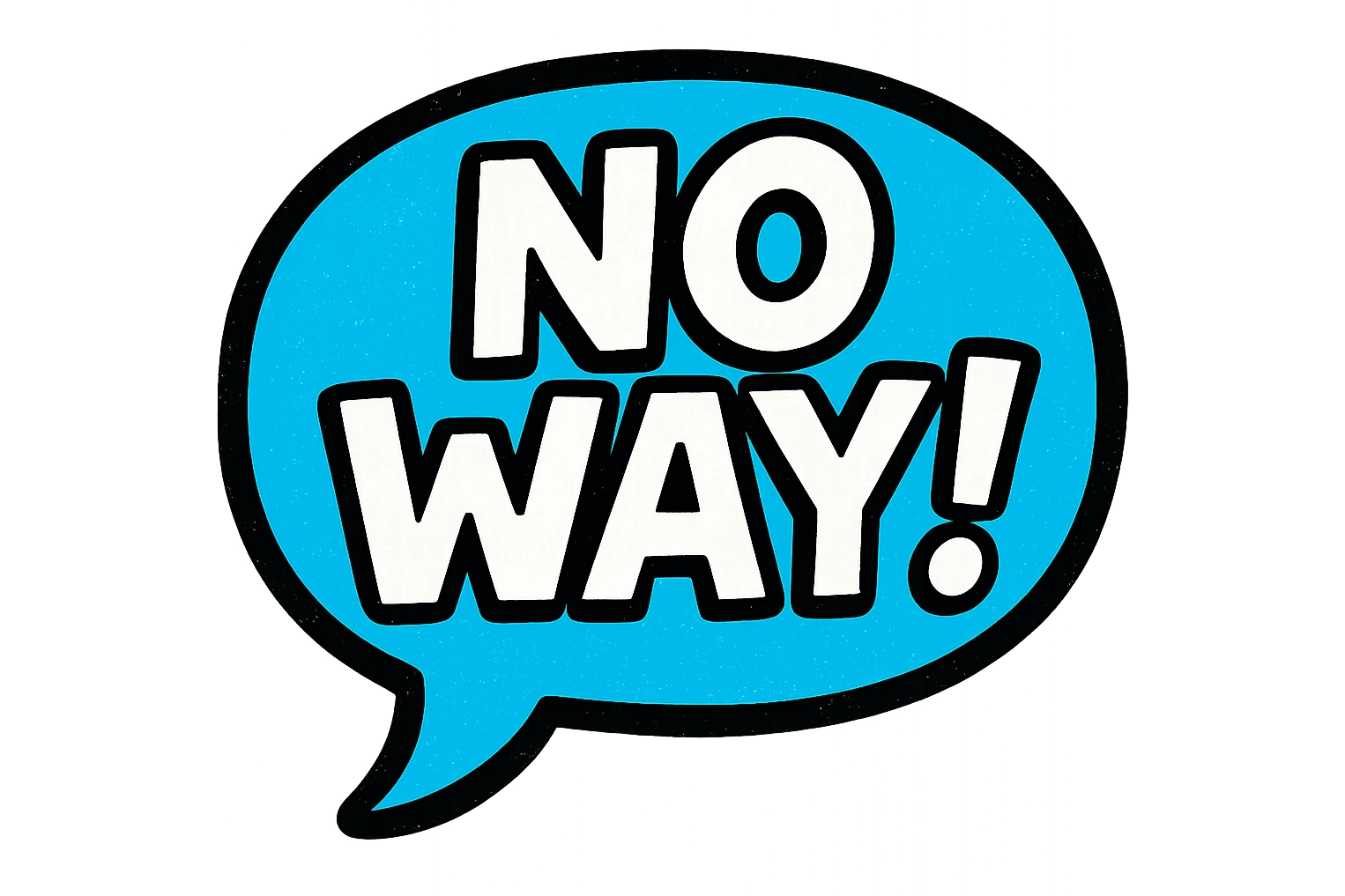 bold cartoon speech bubble emoji with the words 'NO WAY!' inside, comic style font, thick black outline, blue and white color scheme, clear and readable at tiny size emoji