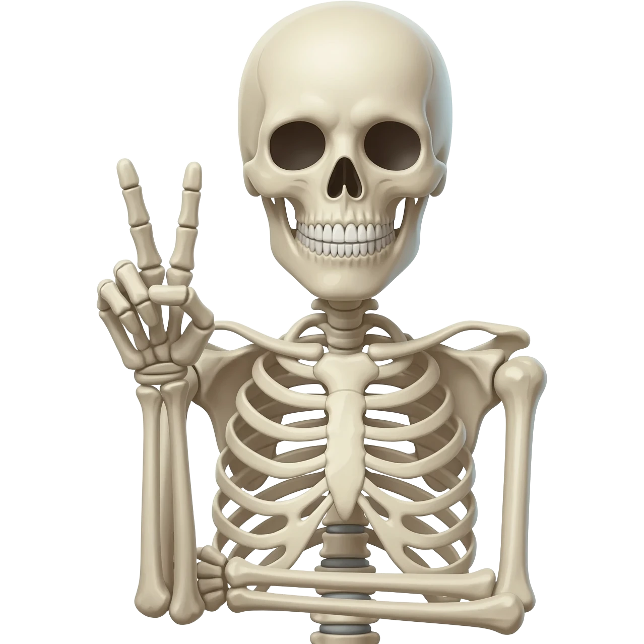a skeleton holding a peace sign emoji