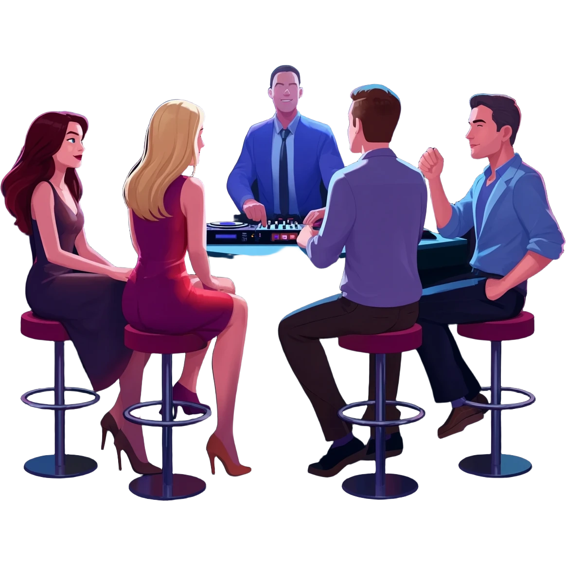 Big clients are seated near the DJ booth, the center of attention in the room, from where the music and the night’s energy emanate. emoji