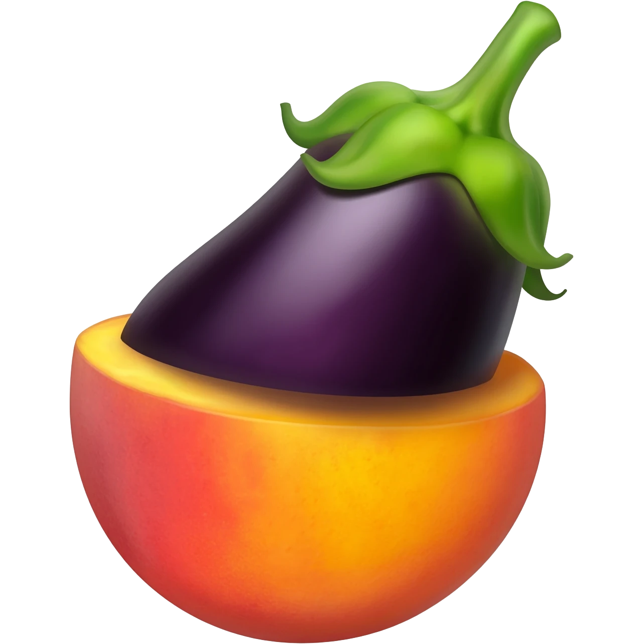 An eggplant wedged into a peach emoji