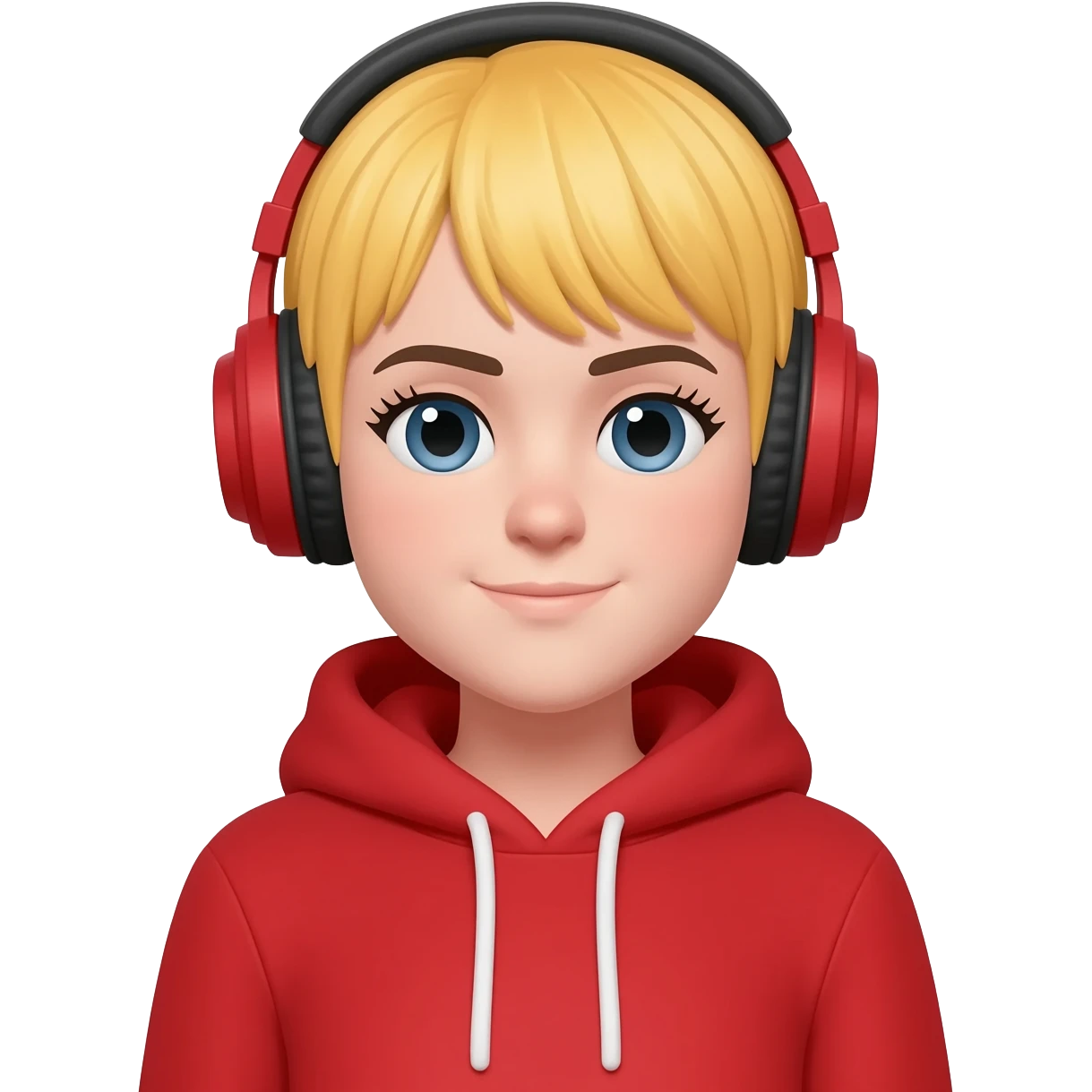 A blond girl with a red hoodie on and headphones on emoji