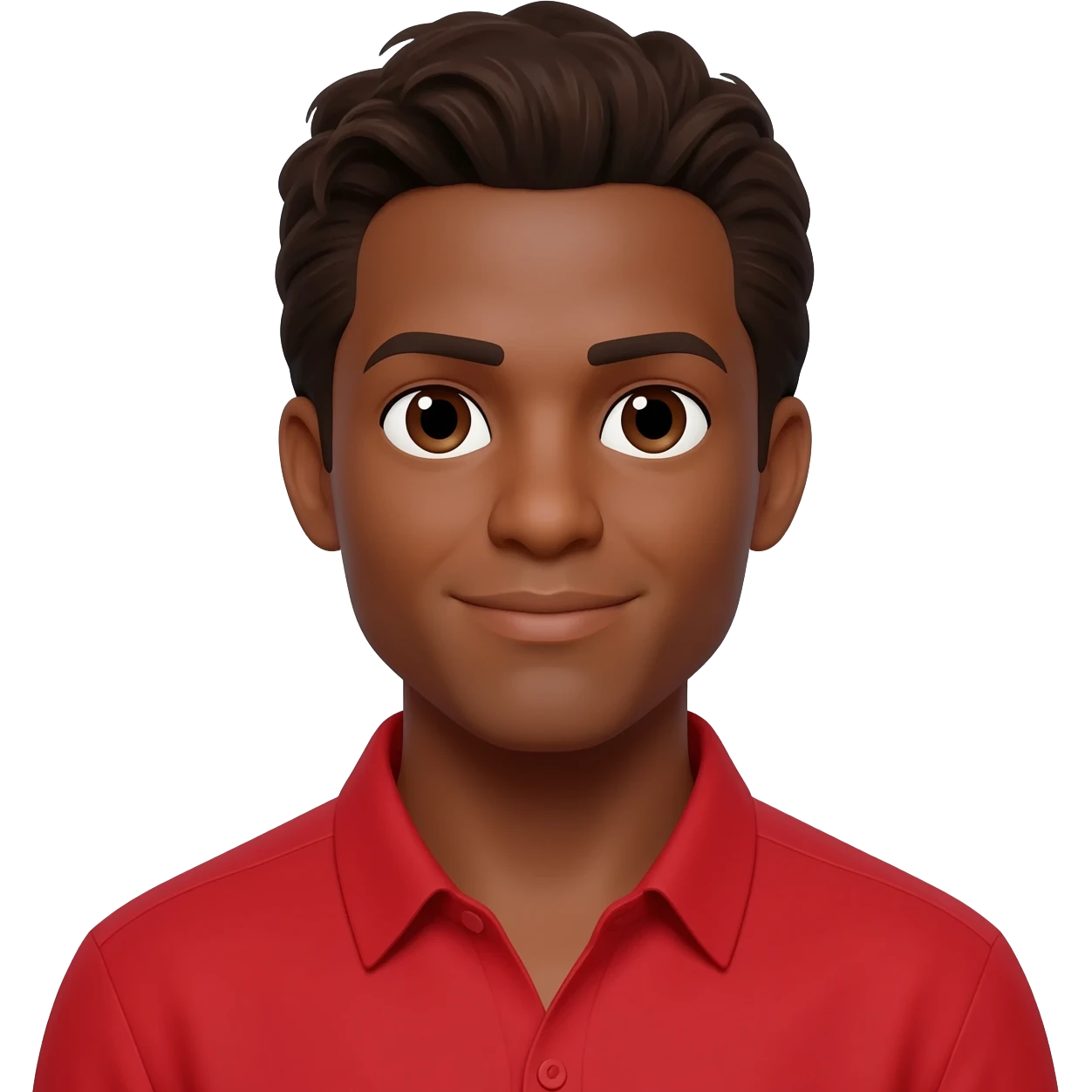 Kevin Miles as Jake from State Farm (African American Actor) with brown eyes, dark brown hair, red shirt emoji