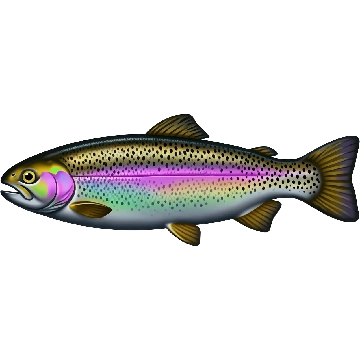 realistic rainbow trout fish bright saturated purple blue green yellow white with scales and black speckles emoji