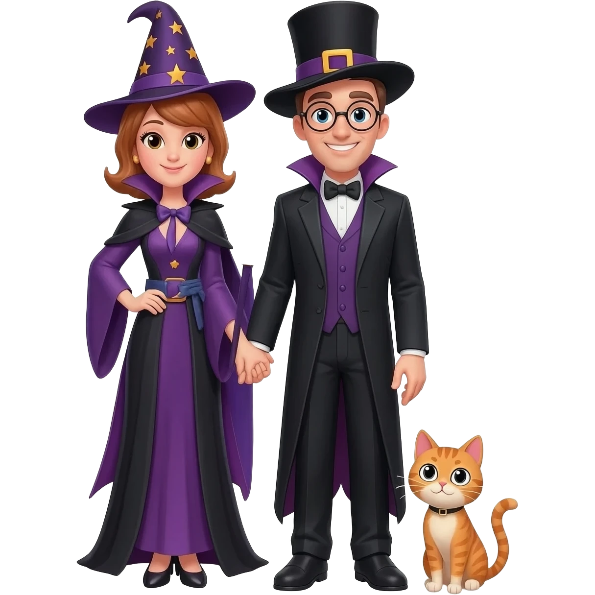 magician couple and their pet cat emoji