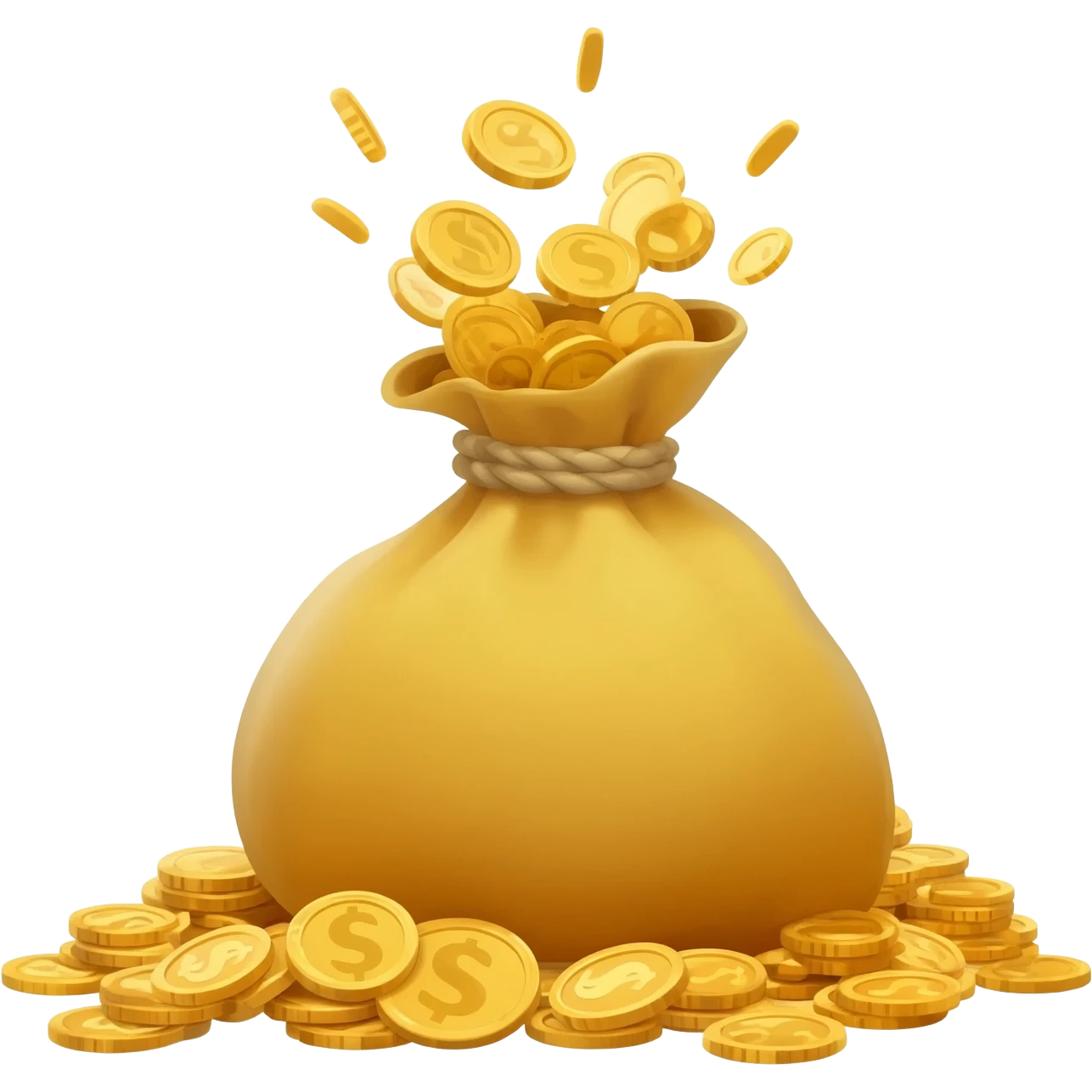 gold money bag overflowing with coins, 3D emoji style emoji