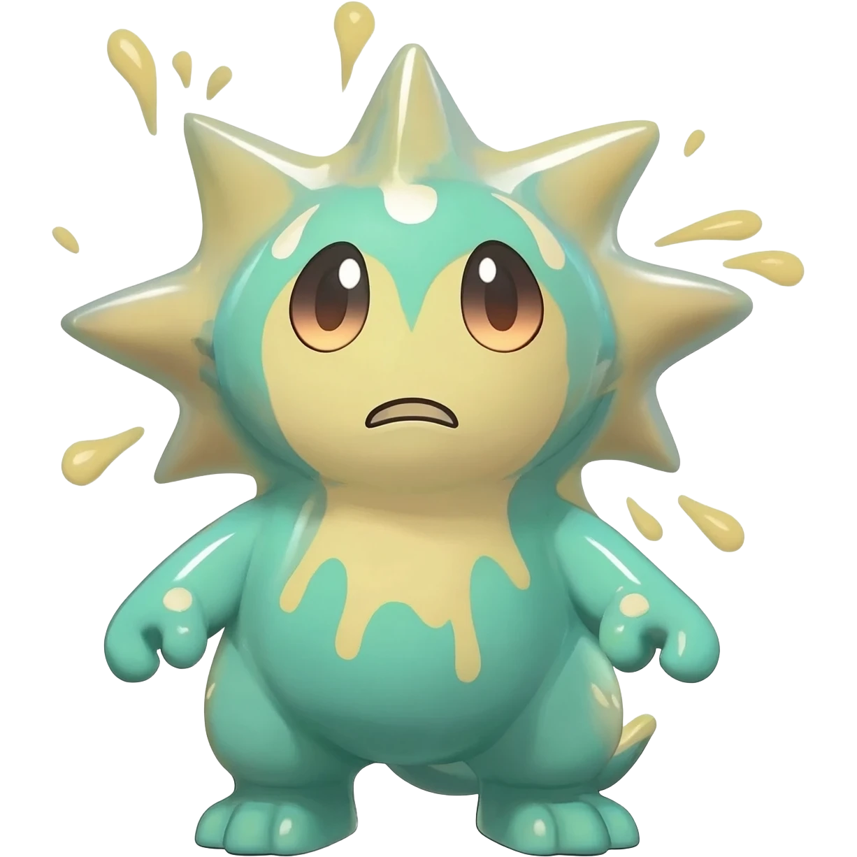Splash-patterned emotional sparky sparky boom boom painful Meloetta-Guilmon-Salandit-Celebi-Pokémon-Fakémon-fusion-hybrid-creature emoji