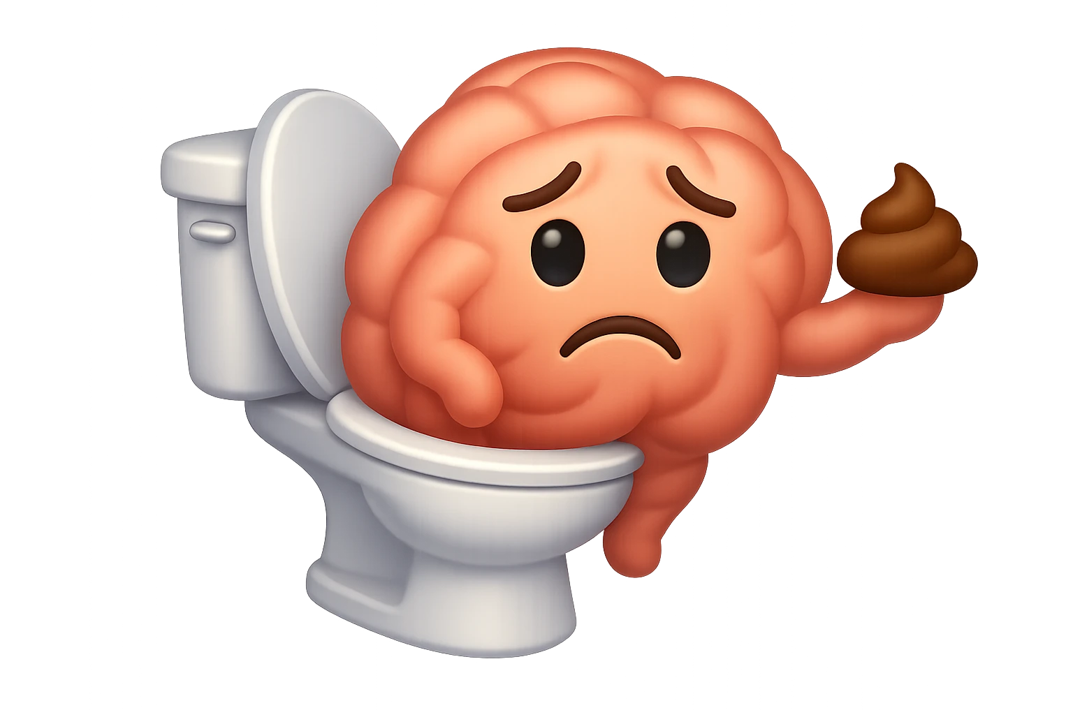 emoji stile iphone di un intestino che esce dal wc con in mano una montagnetta di feci con espressione triste a palline emoji