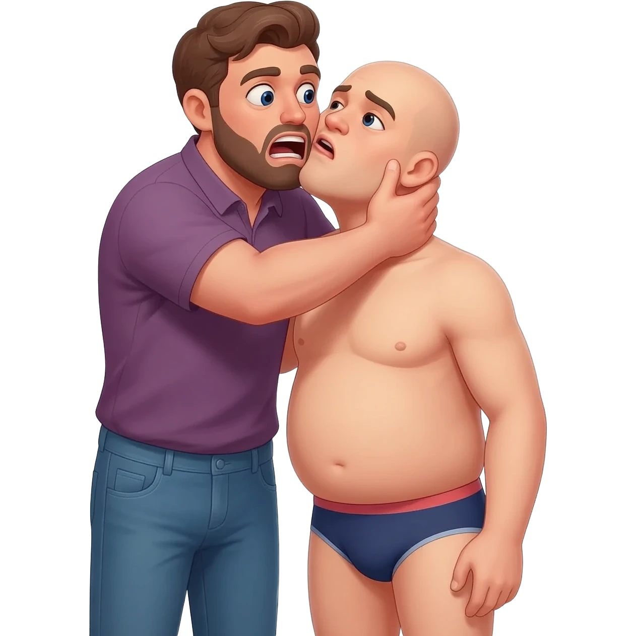 Tall man choking a shorter bald man in underwear emoji