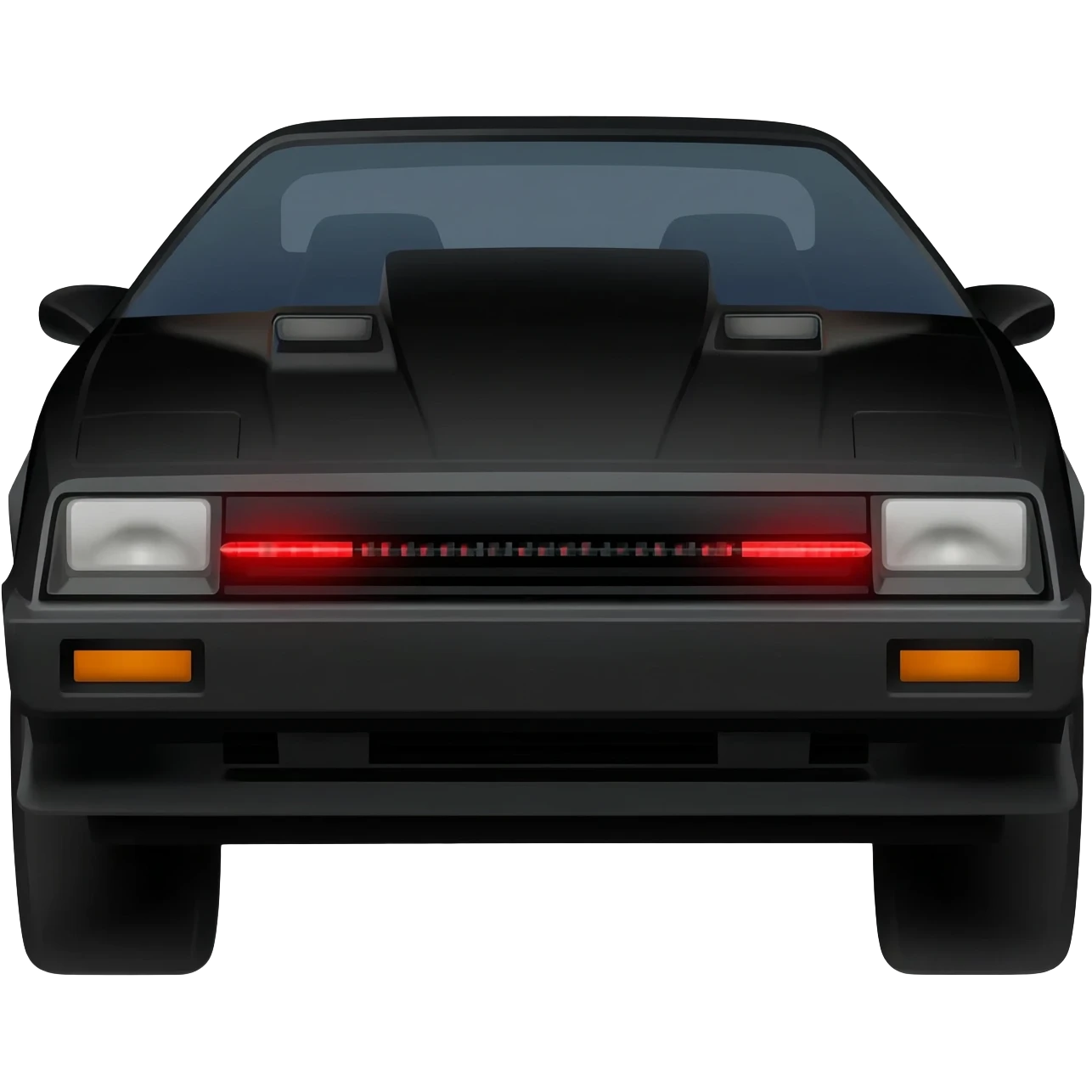 K.I.T.T. the black Trans Am from the Knight Rider TV show with a scanner bar of red lights on the front of the hood in-between the headlights emoji
