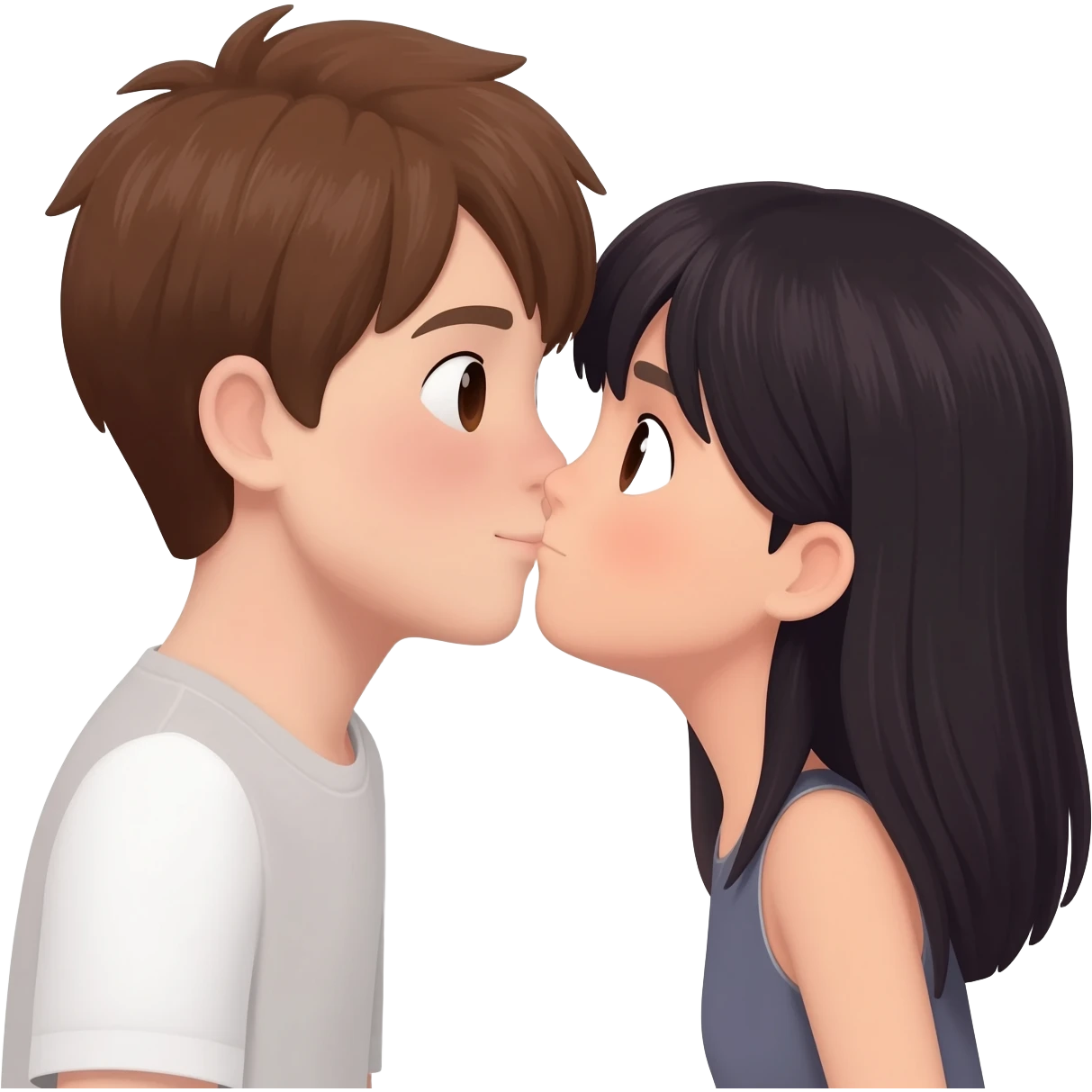 Asian girl kissing white boy with brown hair emoji