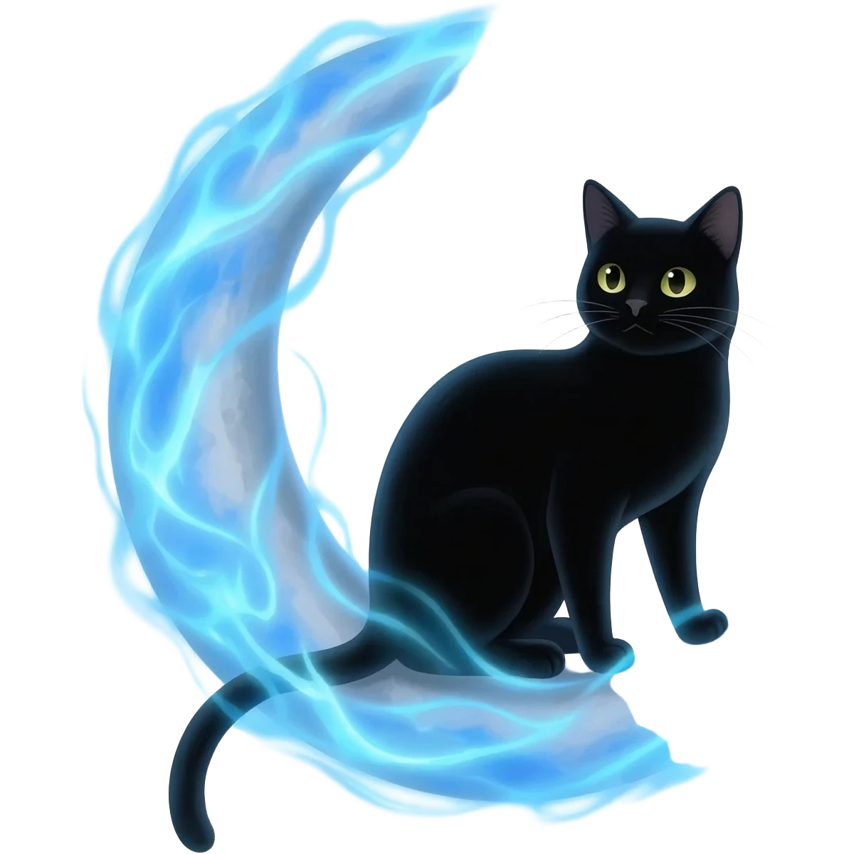 half moon  , black cat, Blue , magic emoji