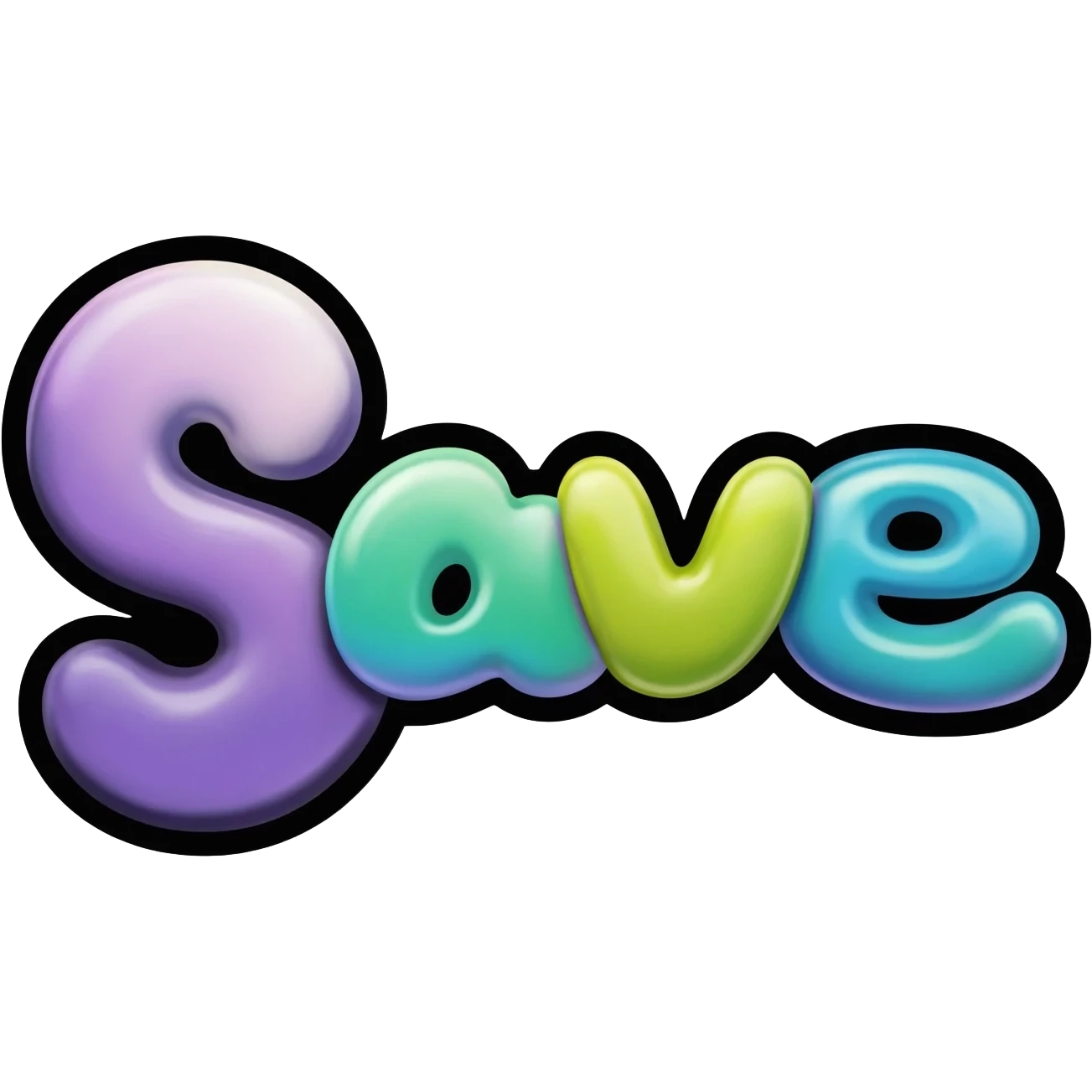 Bubble letters in bold color and outlined in black, word Save emoji