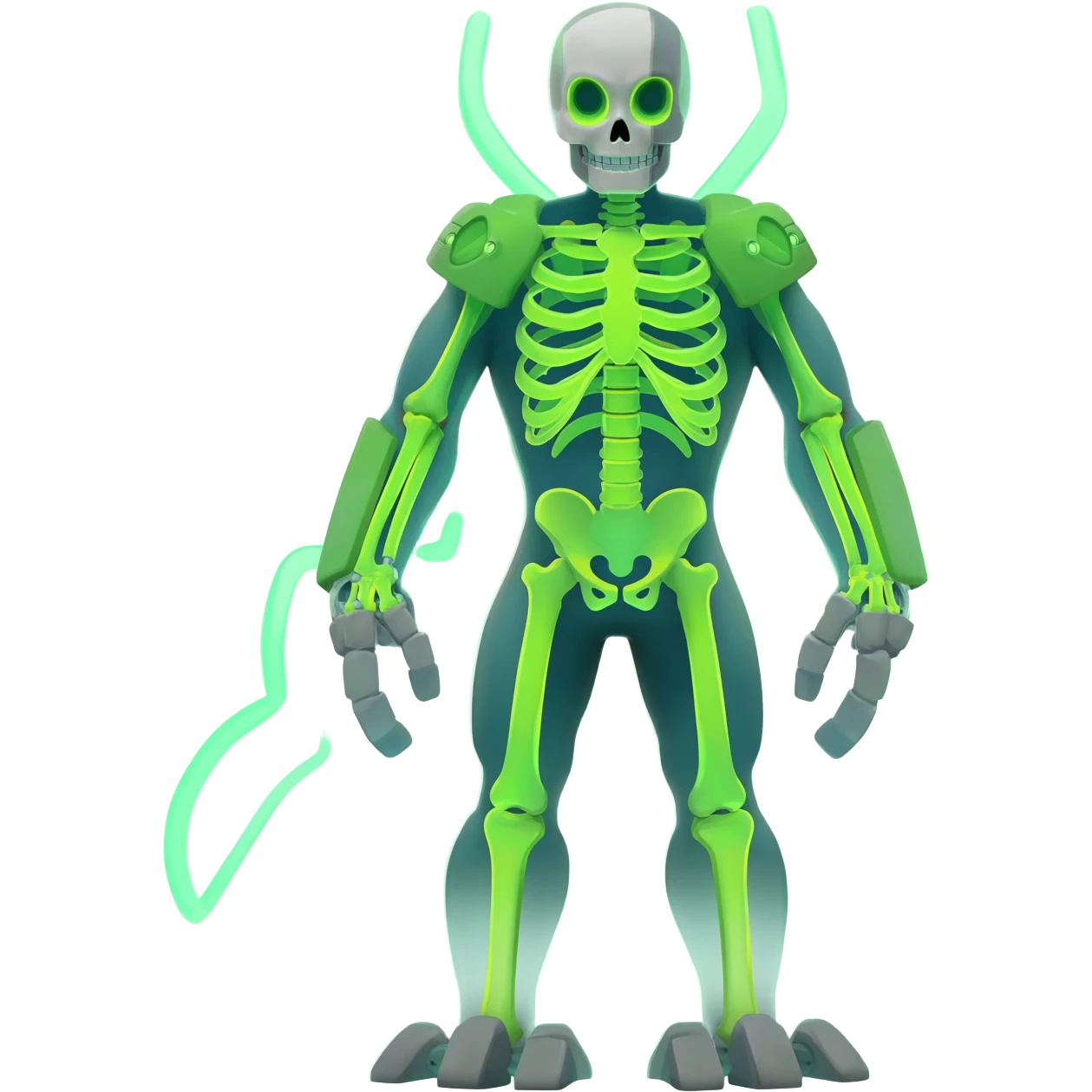 futuristic neon-glowing-lime-green Skeleton-Cyborg-Manectric-Electrike-Salandit-Cubone-Umbreon-Marowak-Draco-Fakémon-hybrid-creature (full body), 4 legs emoji