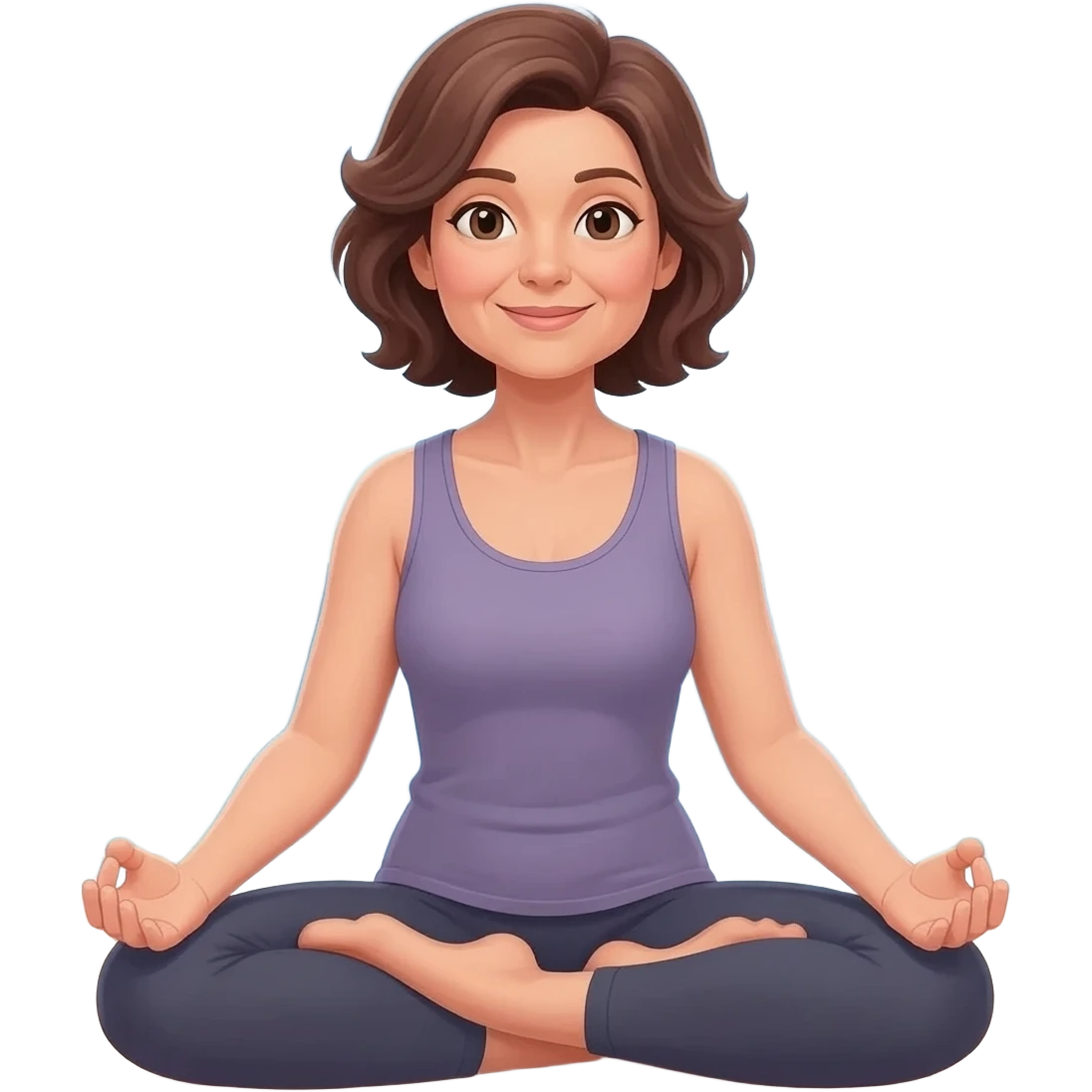 femme brune 50 ans position yoga face à la mer emoji
