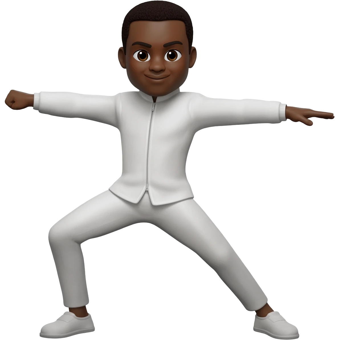 dark-skinned man in dotos pose in white clombinezon emoji